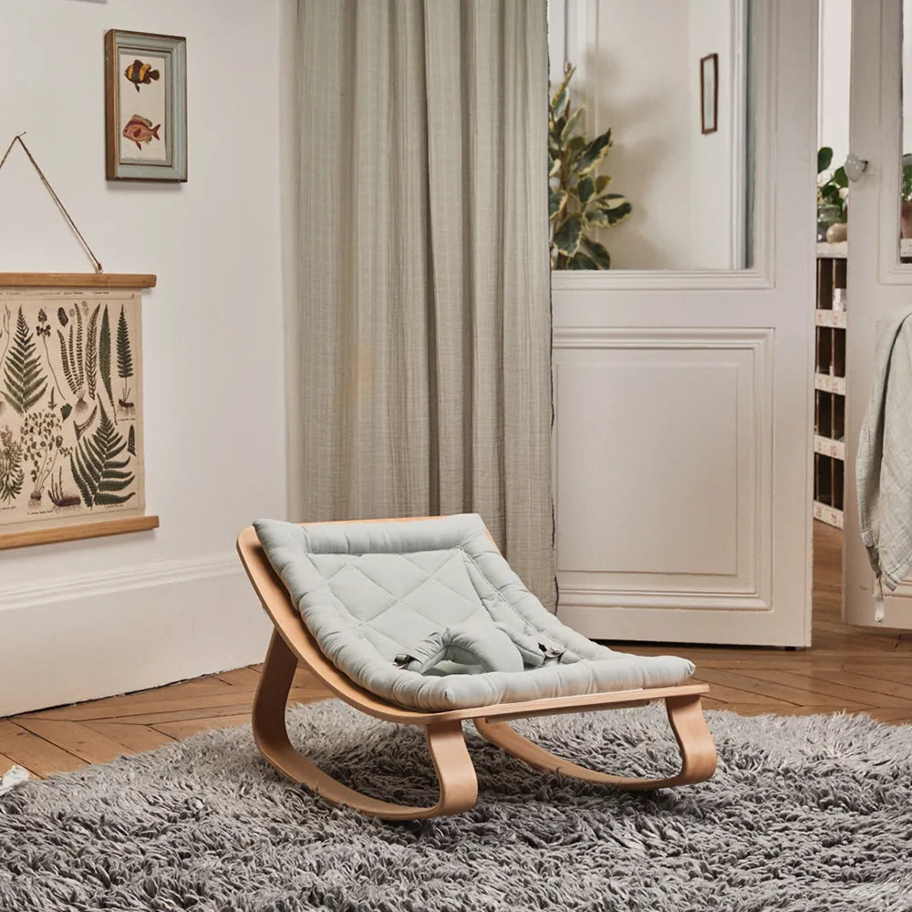 LEVO Beech Wood Baby Rocker Nursery Furniture Charlie Crane Organic Farrow Grey