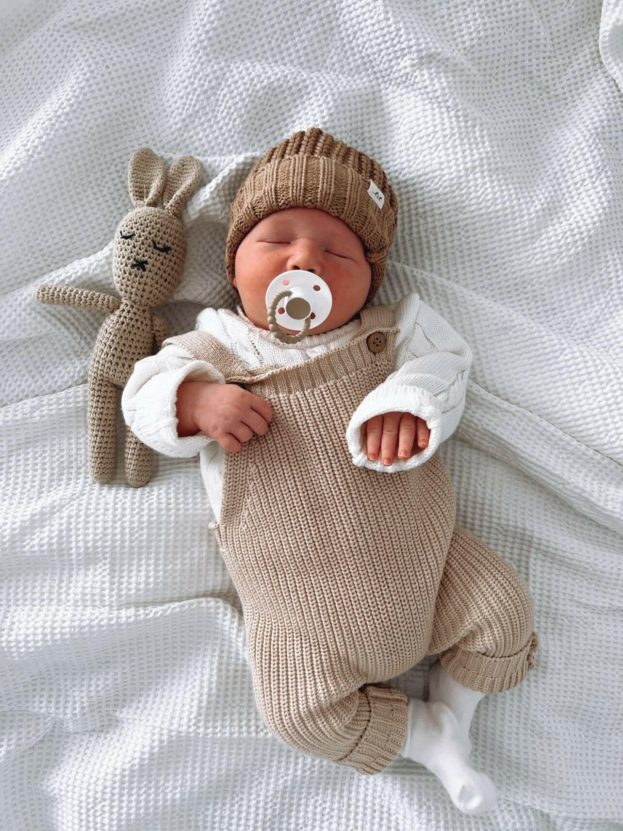 Chunky Knit Overalls - Beige Luna + Luca