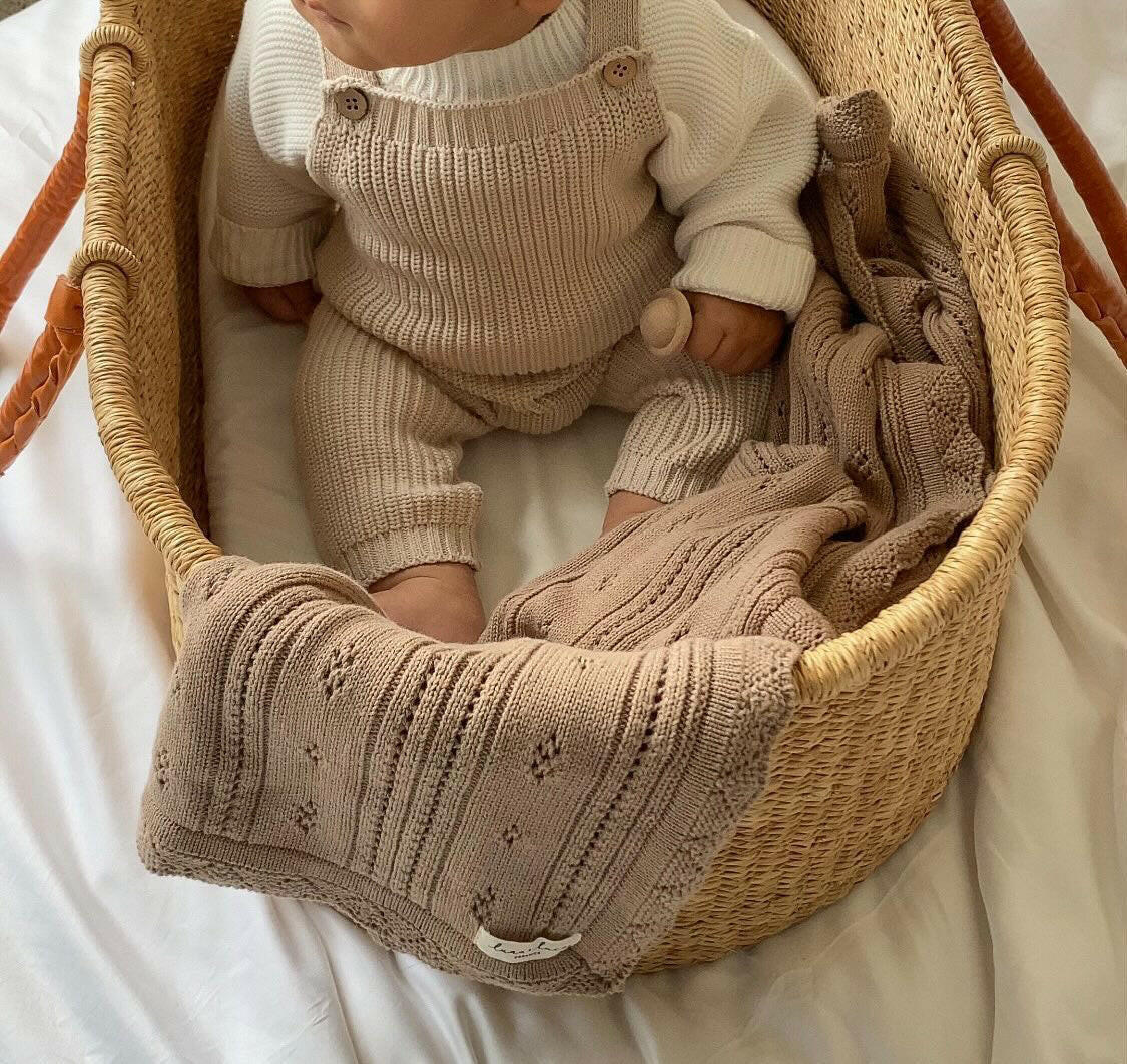 Chunky Knit Overalls - Beige Luna + Luca