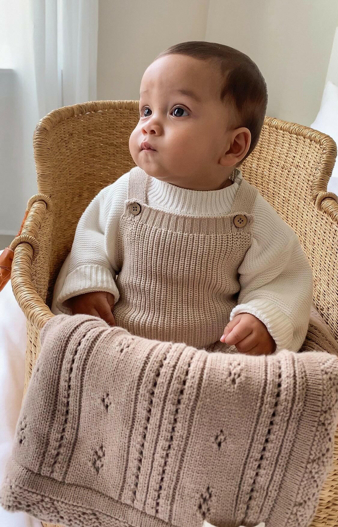 Chunky Knit Overalls - Beige Luna + Luca