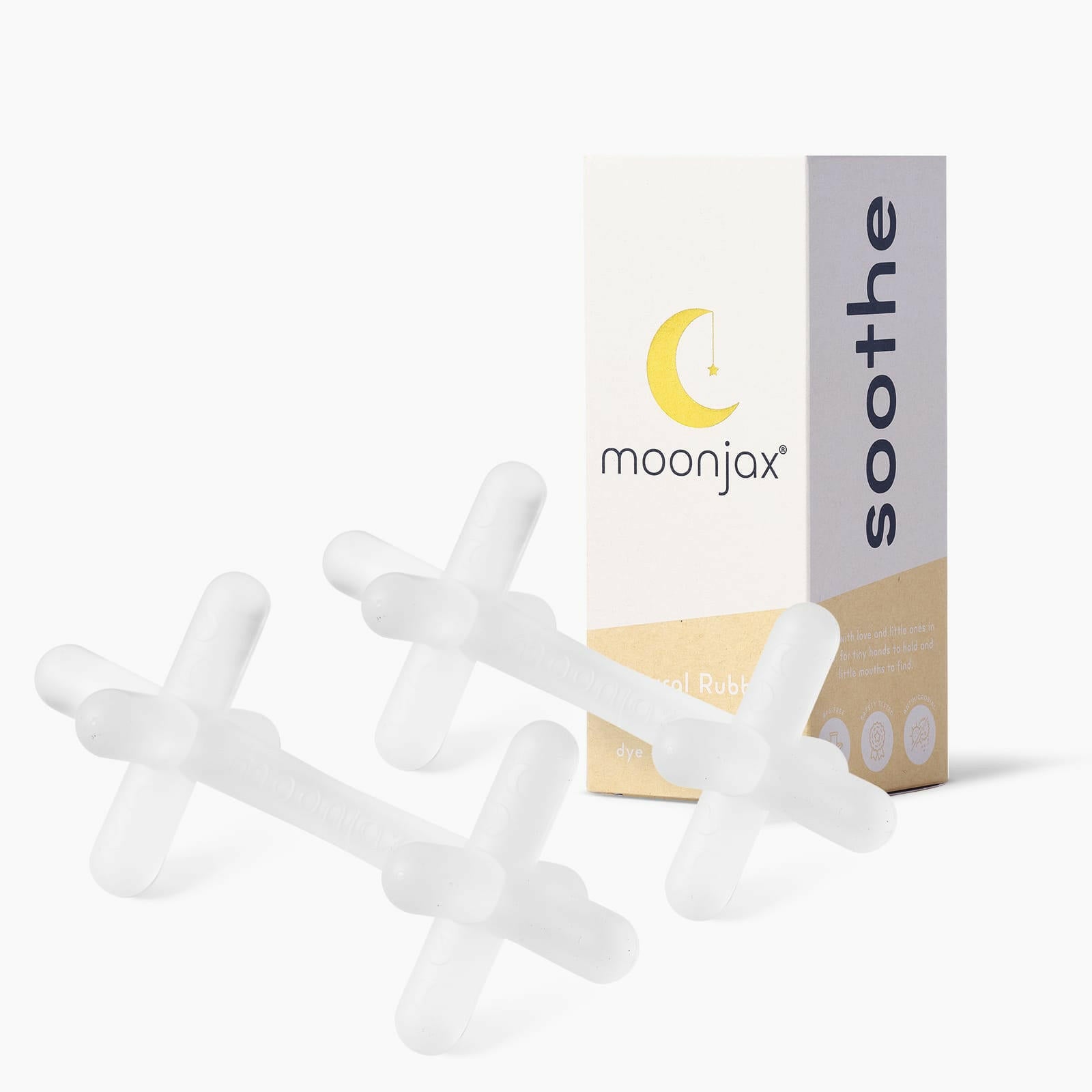 The best baby teethers: 2-pack mix & match TEETHER Moonjax® clear silicone clear silicone