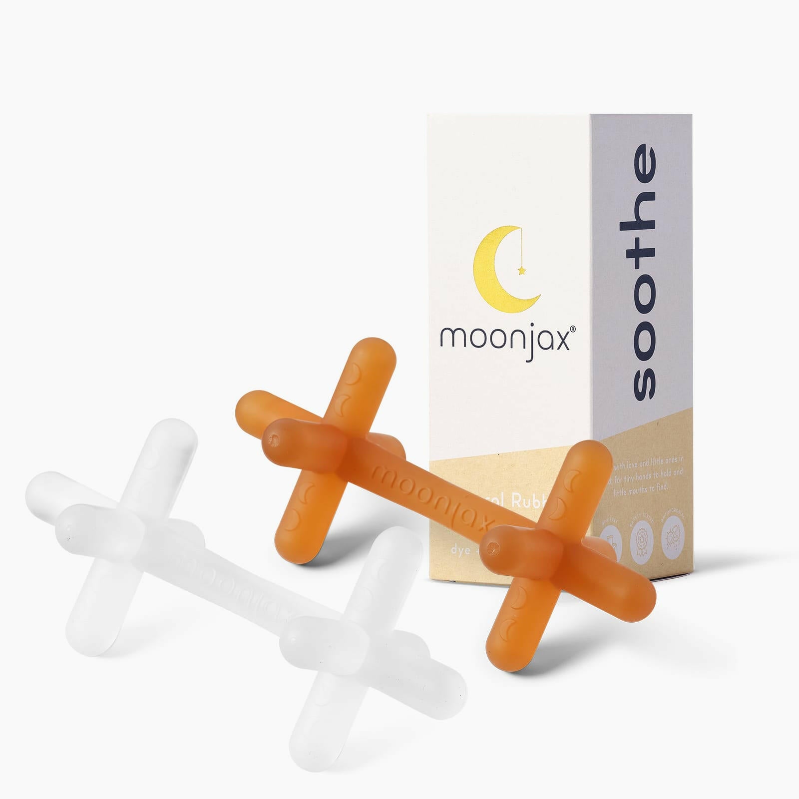 The best baby teethers: 2-pack mix & match TEETHER Moonjax® clear silicone natural rubber