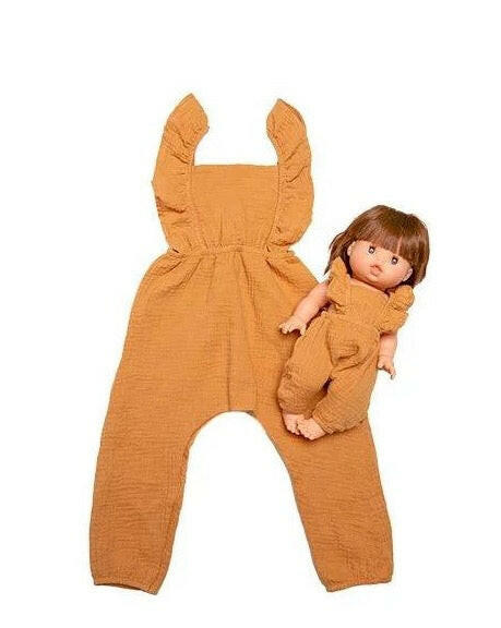 Minikane Doll & Me outfits -Maya Cotton Double Gauze Jumpsuit Carmel Doll Clothing Minikane