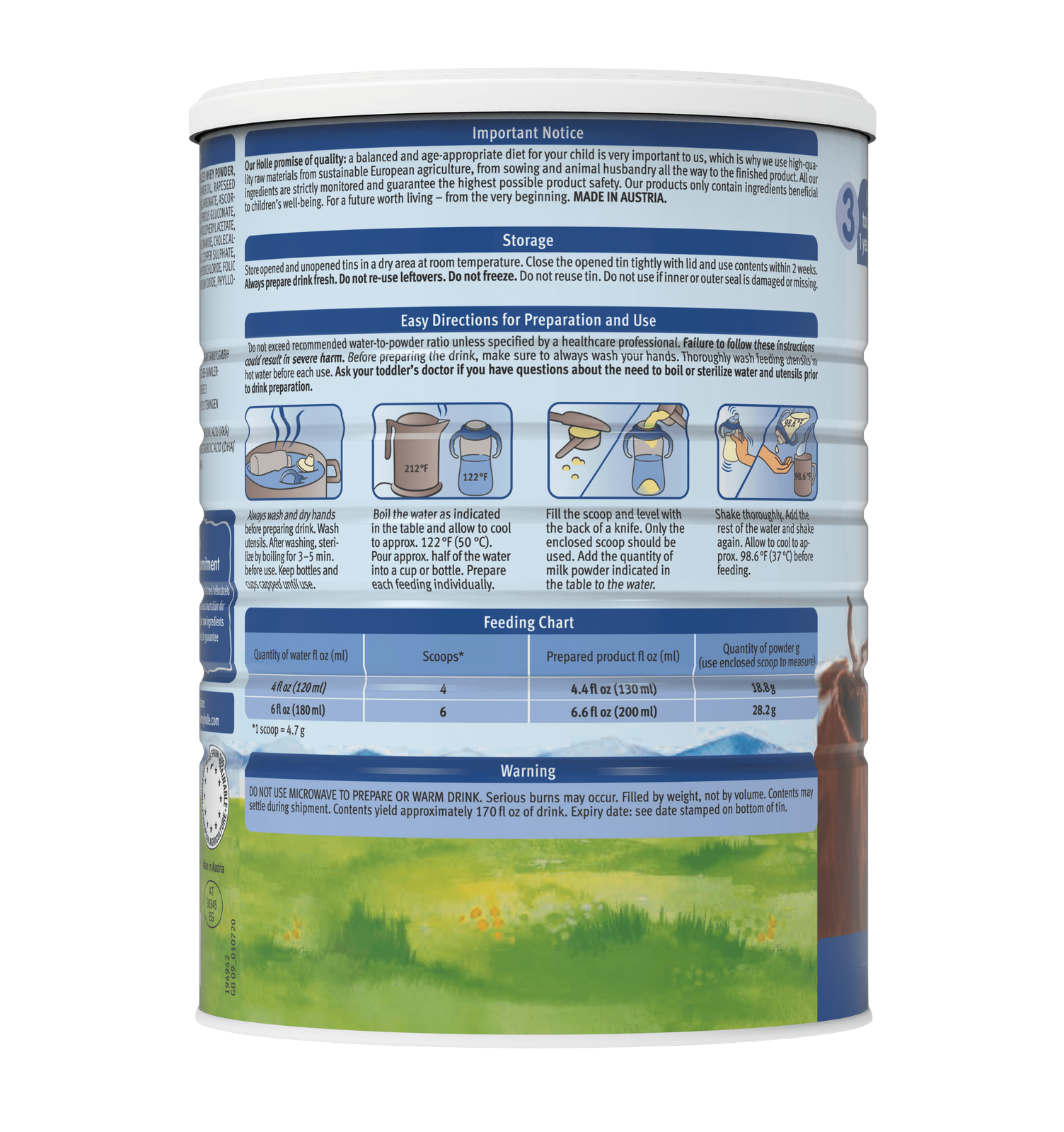 Holle Stage 3: Cow Milk Toddler Drink - Non GMO (28 Ounces) 1 Year+ Toddler Drink Powder Holle USA