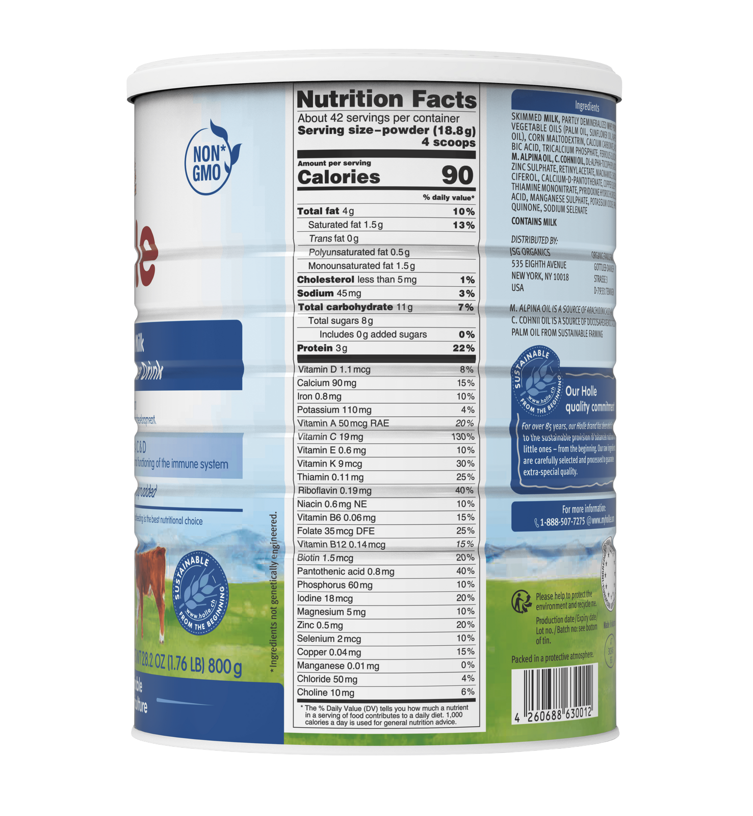 Holle Stage 3: Cow Milk Toddler Drink - Non GMO (28 Ounces) 1 Year+ Toddler Drink Powder Holle USA