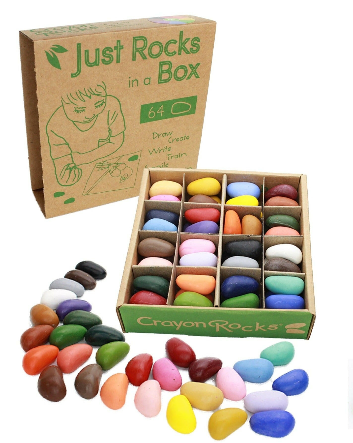 Just Rocks in a Box - 64 Crayons Art Supplies Crayon Rocks 32 Colors / 64 Crayons