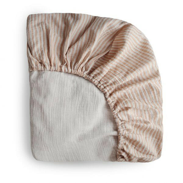 Extra Soft Muslin Crib Sheet - Natural Stripe Baby Essentials Mushie