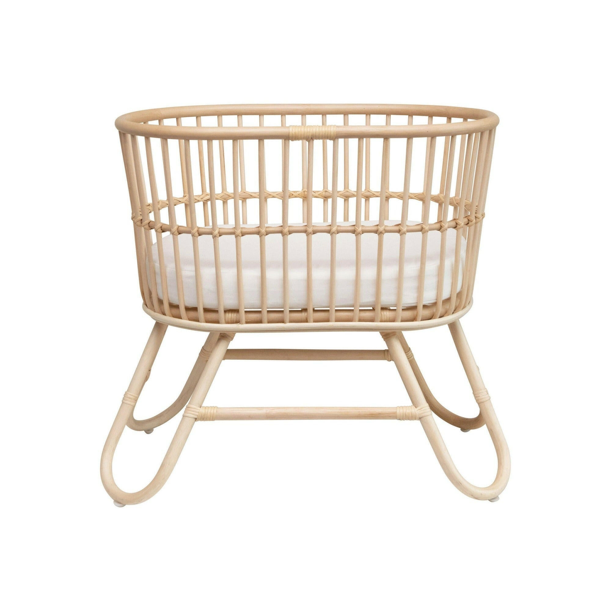 Hand-Woven Rattan Doll Bassinet with Cushion Doll Accessories Creativeco-op