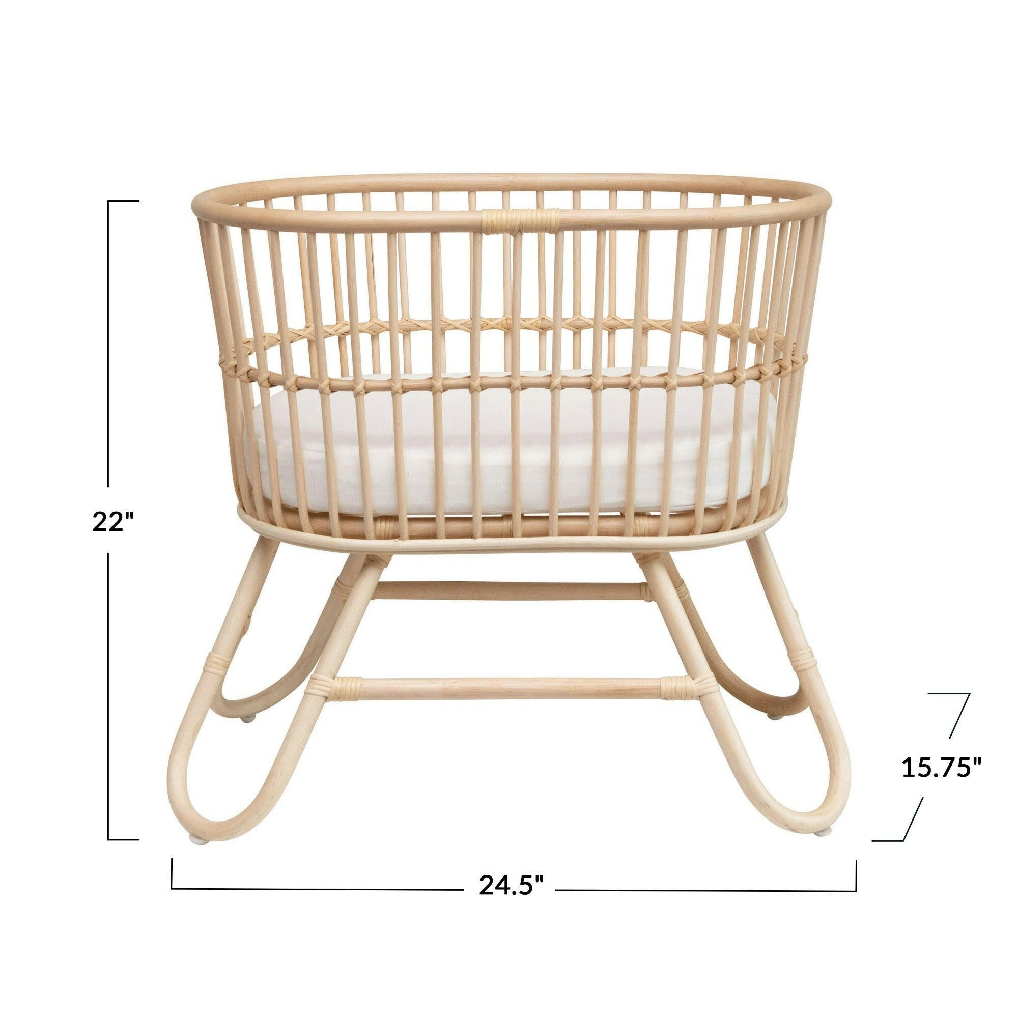 Hand-Woven Rattan Doll Bassinet with Cushion Doll Accessories Creativeco-op