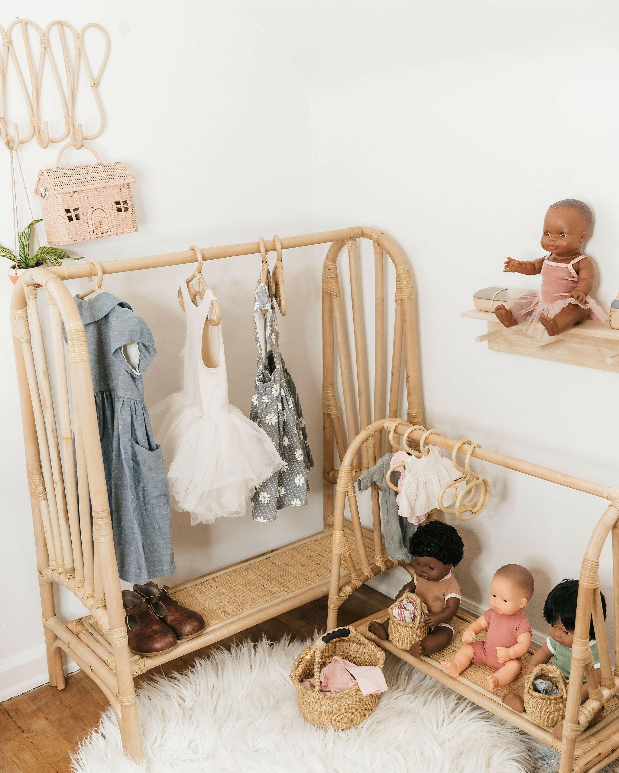 Kiara Mini Rattan Clothing Rack Doll Furniture Ellie & Becks Co.