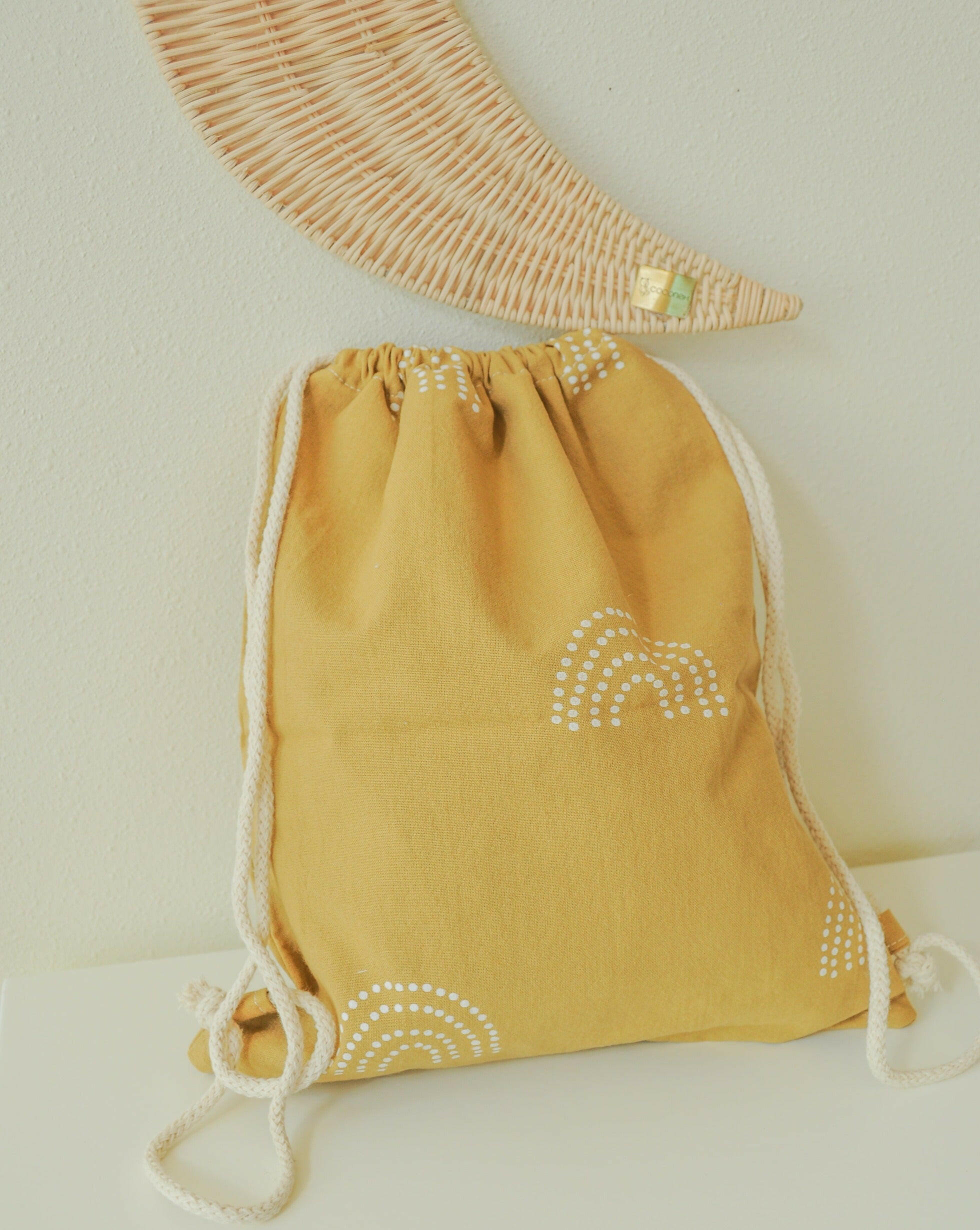Organic Rainbow Drawstring Bag drawstring bag Little Wonder & Co. Large Tan