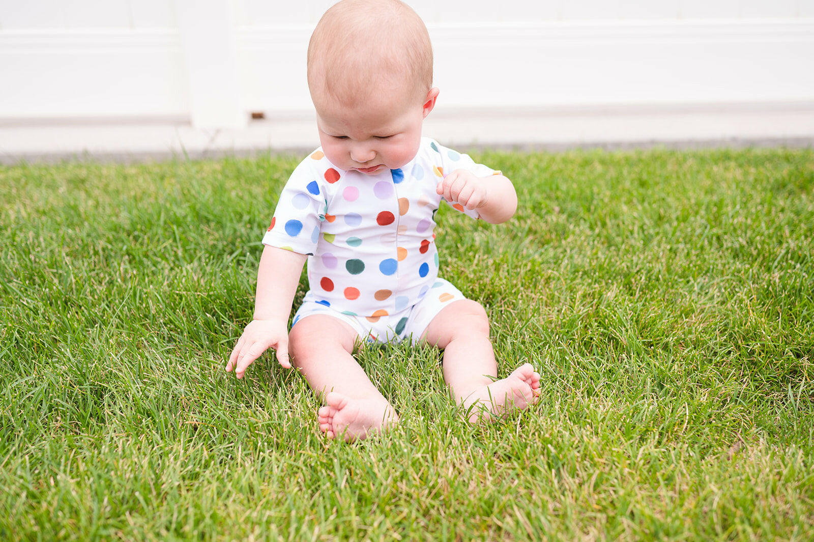Baby Swim in Bold Dots, UPF 50 romper Ollie Jay