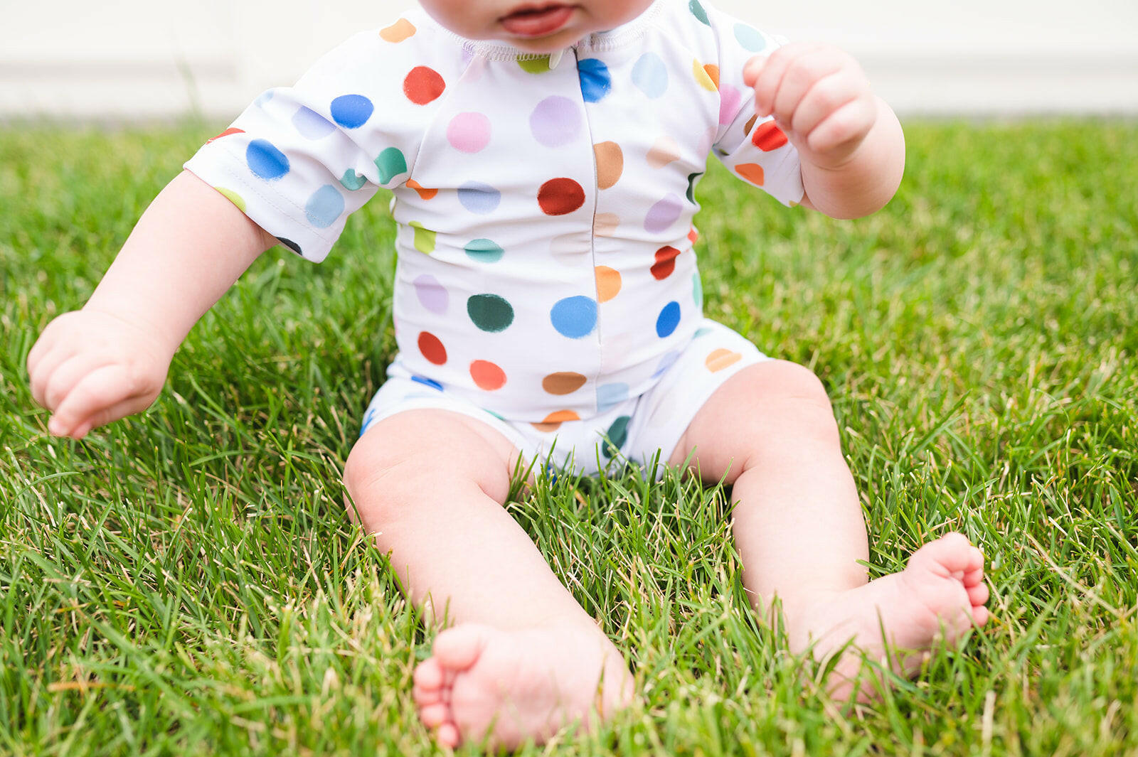 Baby Swim in Bold Dots, UPF 50 romper Ollie Jay