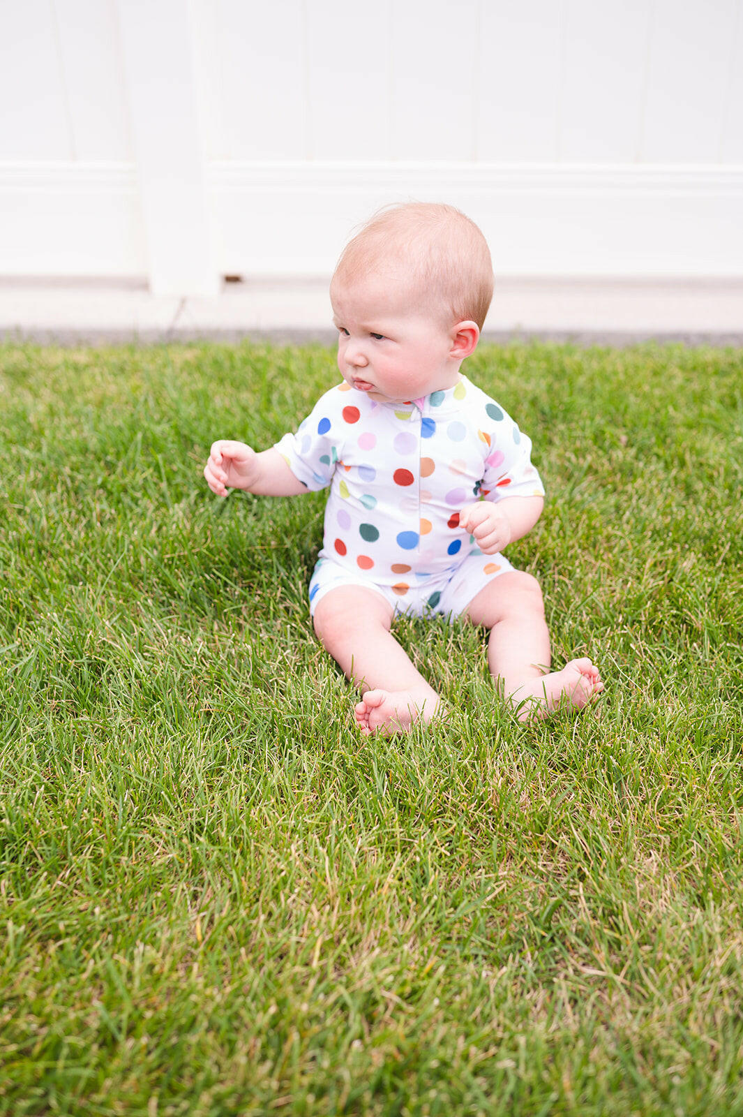 Baby Swim in Bold Dots, UPF 50 romper Ollie Jay