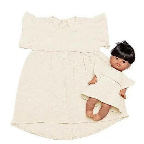 Minikane Doll & Me Outfits - Daisy Dress in cotton double gauze Ecru Doll Clothing Minikane