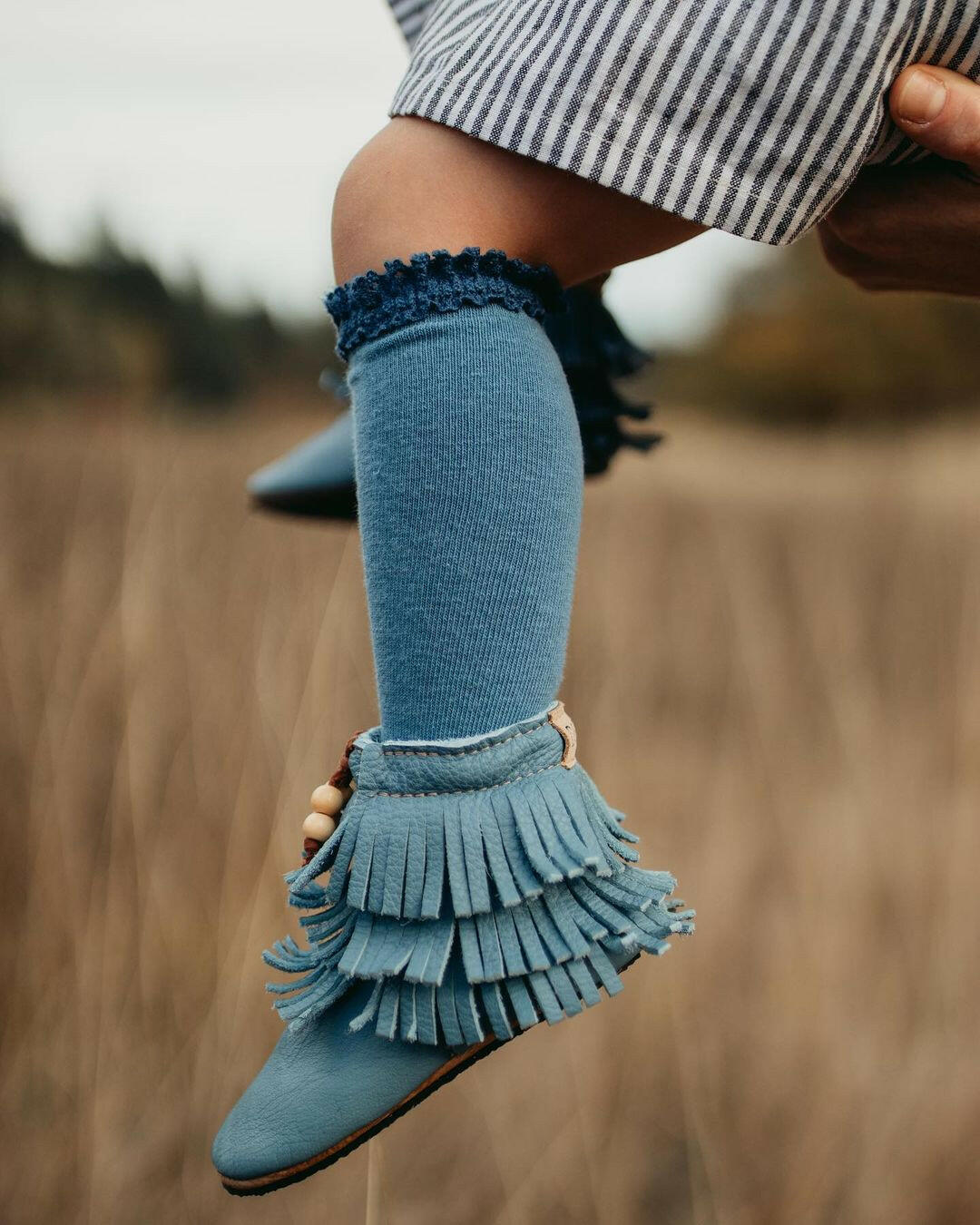 Denim Blue Lace Top Knee Highs Socks Little Stocking Co
