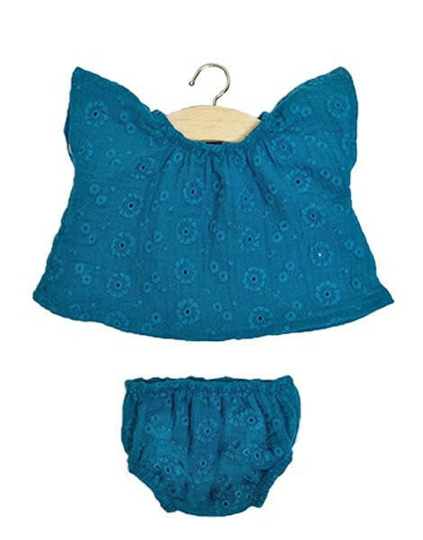 Mazarine set in cotton embroidered Petrol blue Doll Clothing Minikane