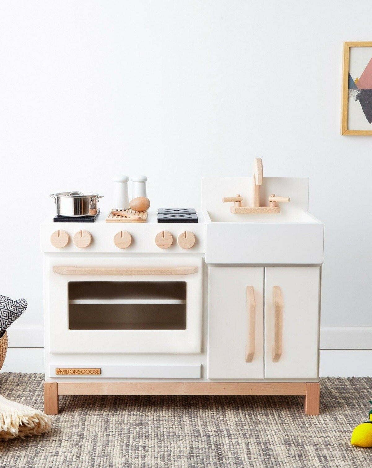 Wooden Toddler Play Kitchen - White Kids Toys Milton & Goose
