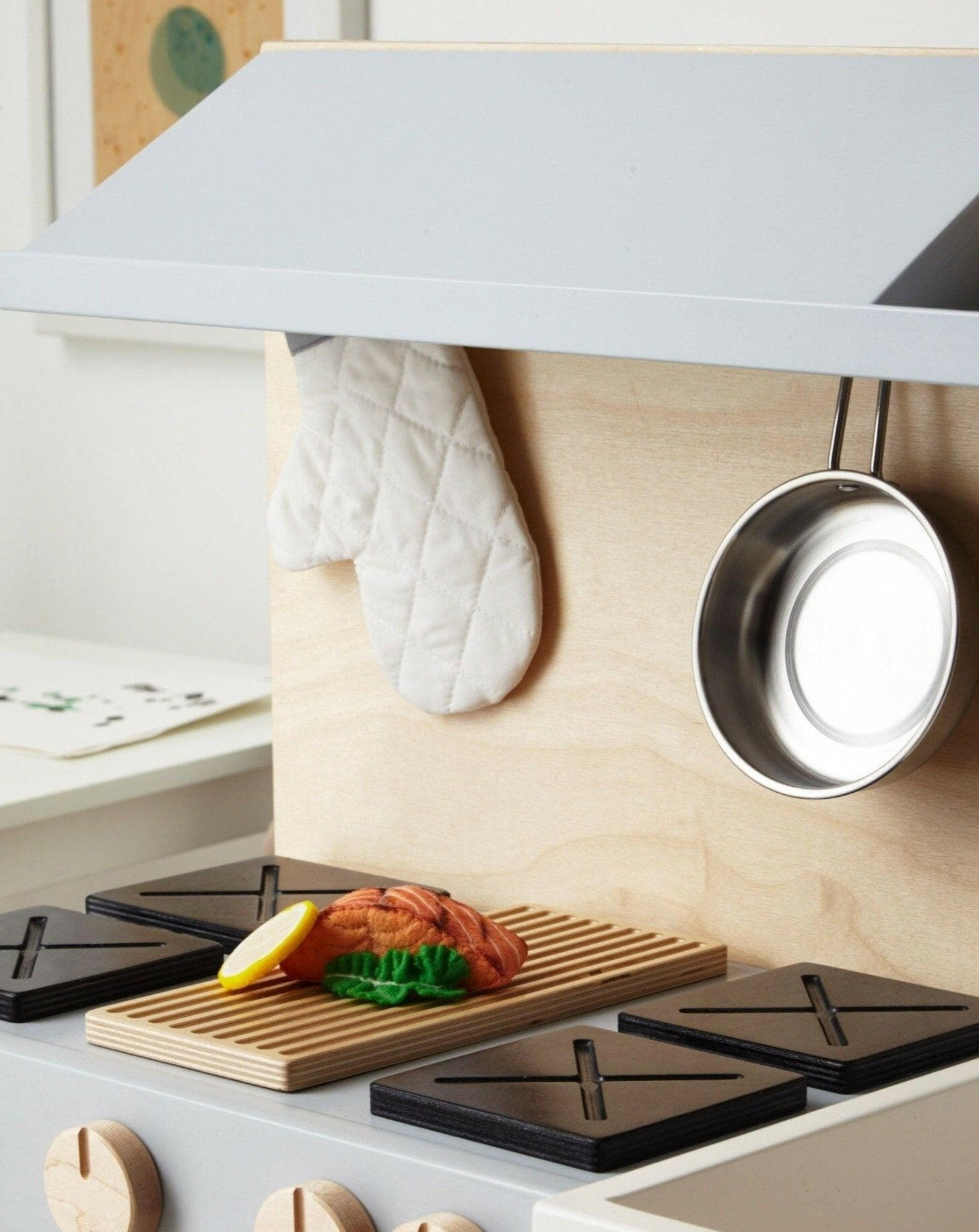 Wooden Play Kitchen Hood - Gray Kids Toys Milton & Goose