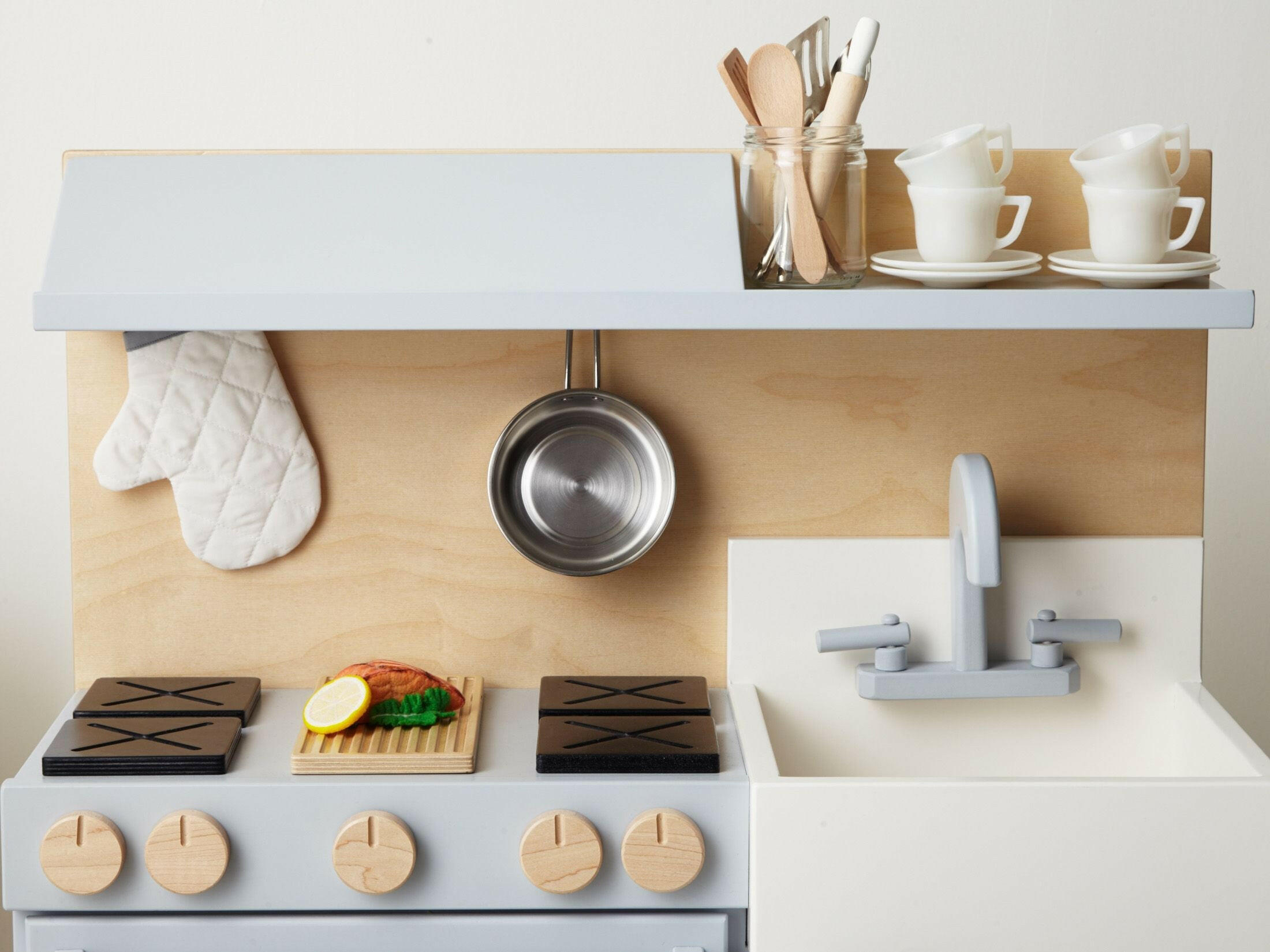 Wooden Play Kitchen Hood - Gray Kids Toys Milton & Goose