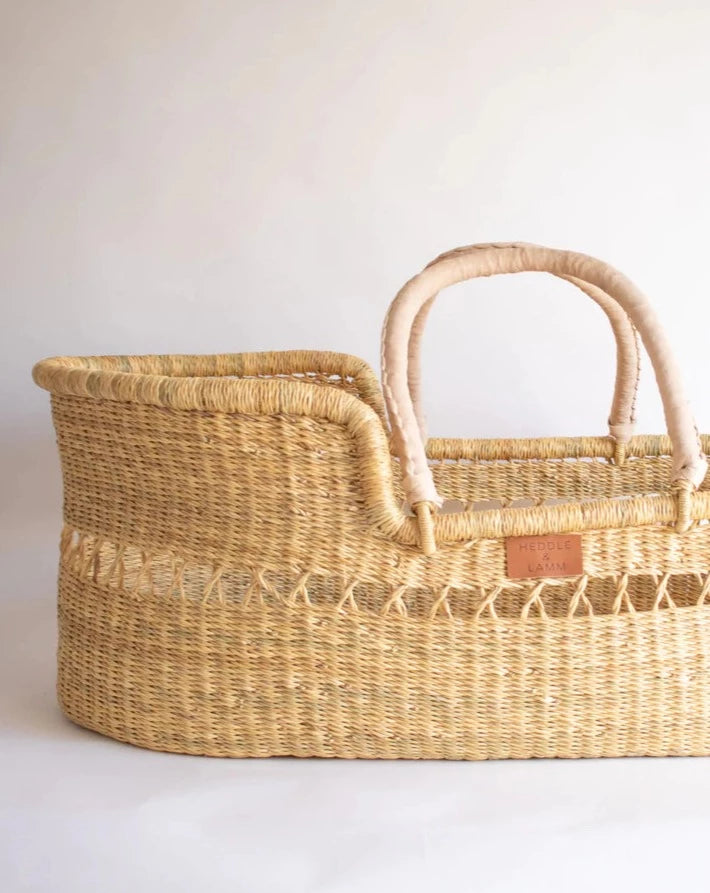Flore Open Weave Moses Basket - Natural Handle Baby Essentials Heddle & Lamm
