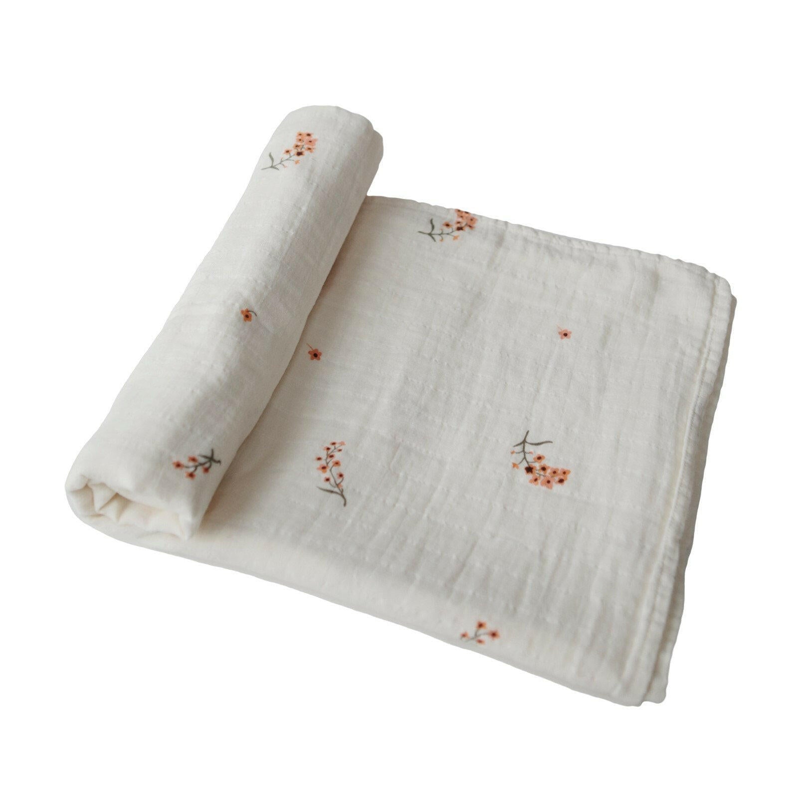 Muslin Swaddle Blanket Organic Cotton - Flowers Baby Essentials Mushie