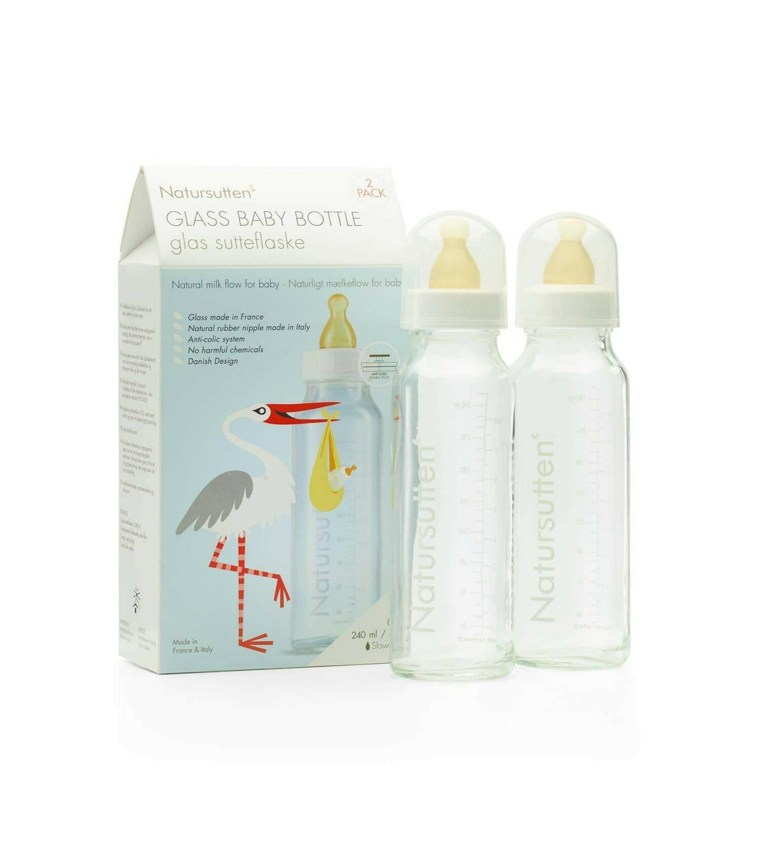 Natursutten® Glass Baby 8oz Bottles - 2 Pack Feeding Natursutten®