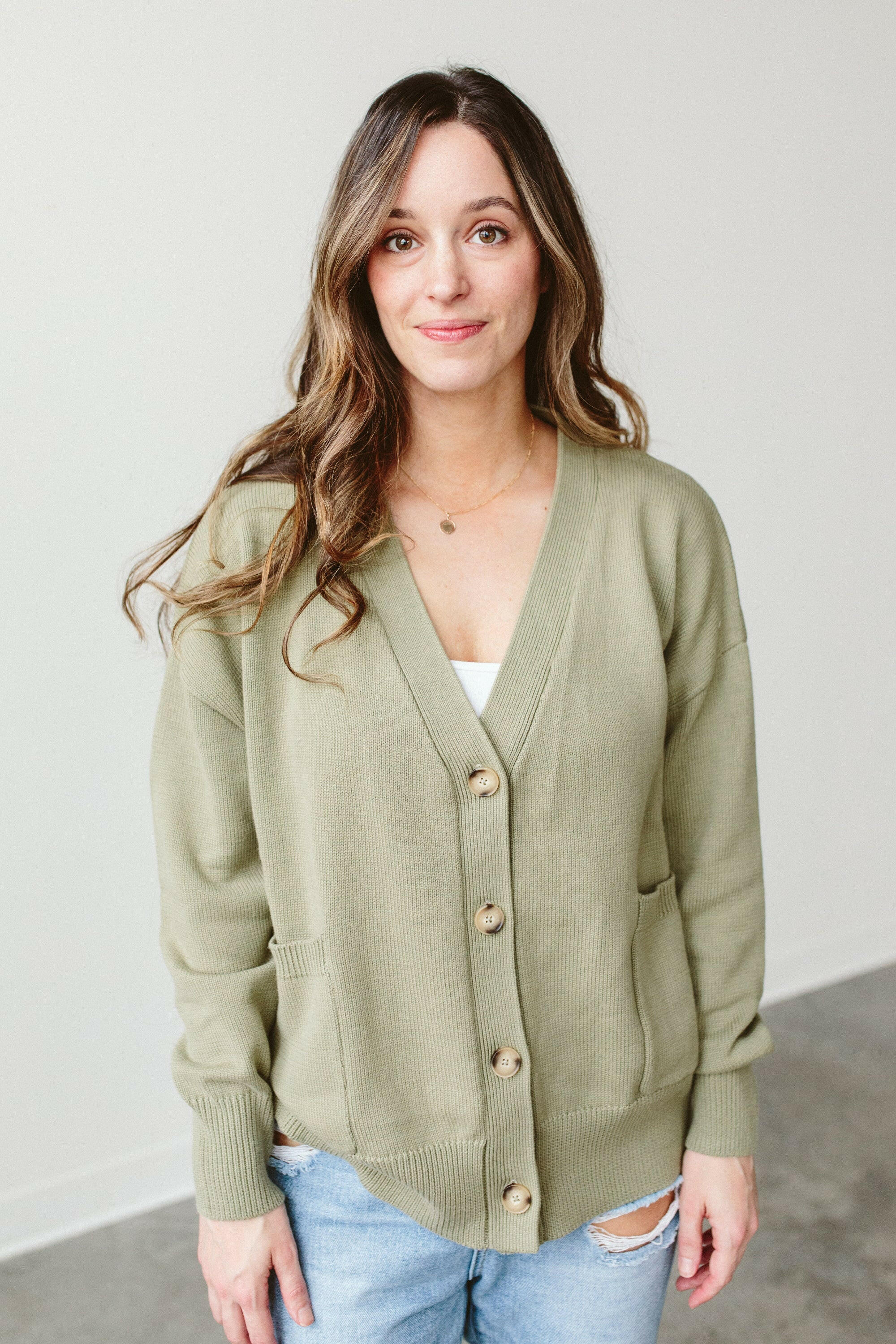 WOMENS KNIT BUTTON-UP SWEATER | ARTICHOKE womens apparel goumikids