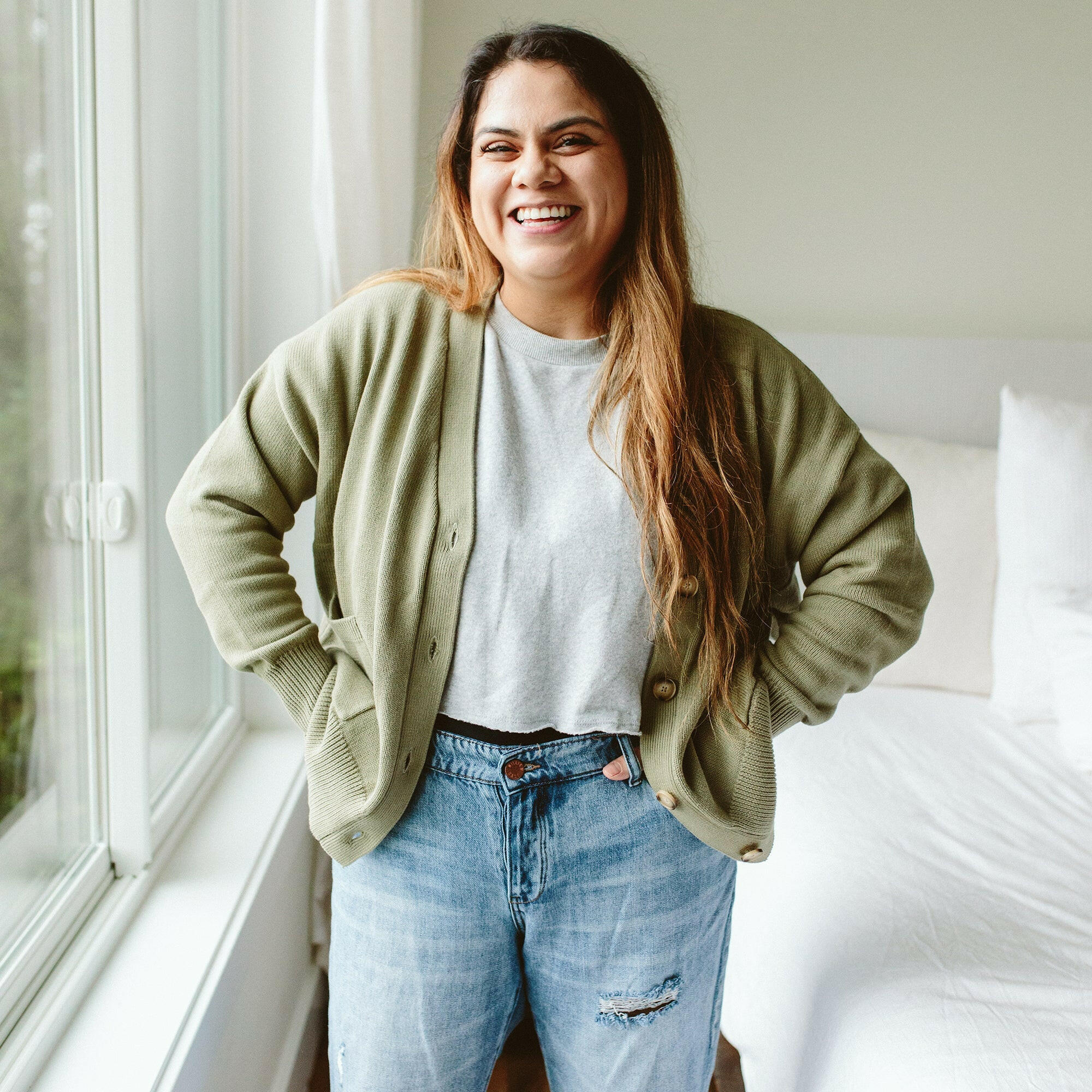 WOMENS KNIT BUTTON-UP SWEATER | ARTICHOKE womens apparel goumikids