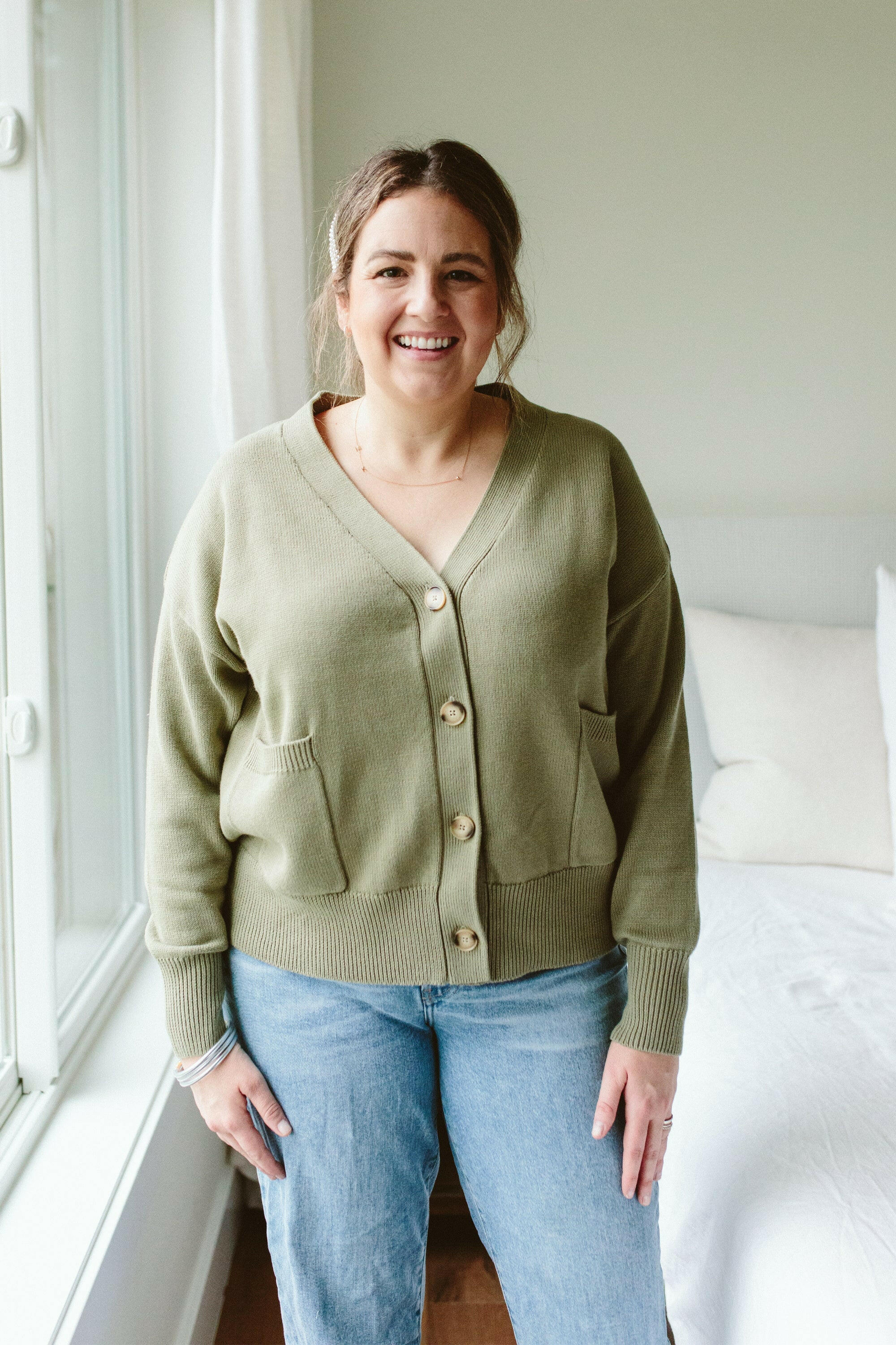WOMENS KNIT BUTTON-UP SWEATER | ARTICHOKE womens apparel goumikids