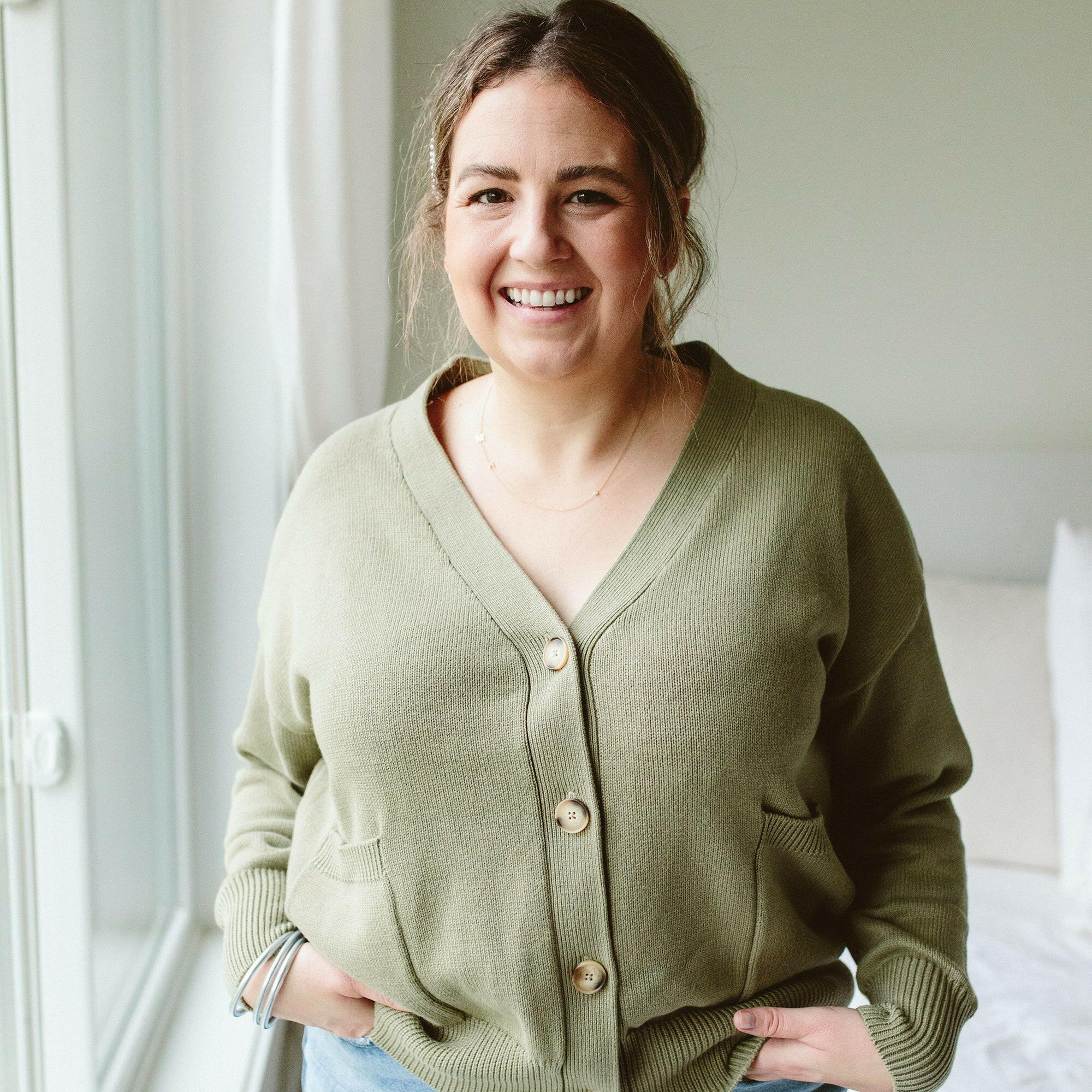 WOMENS KNIT BUTTON-UP SWEATER | ARTICHOKE womens apparel goumikids