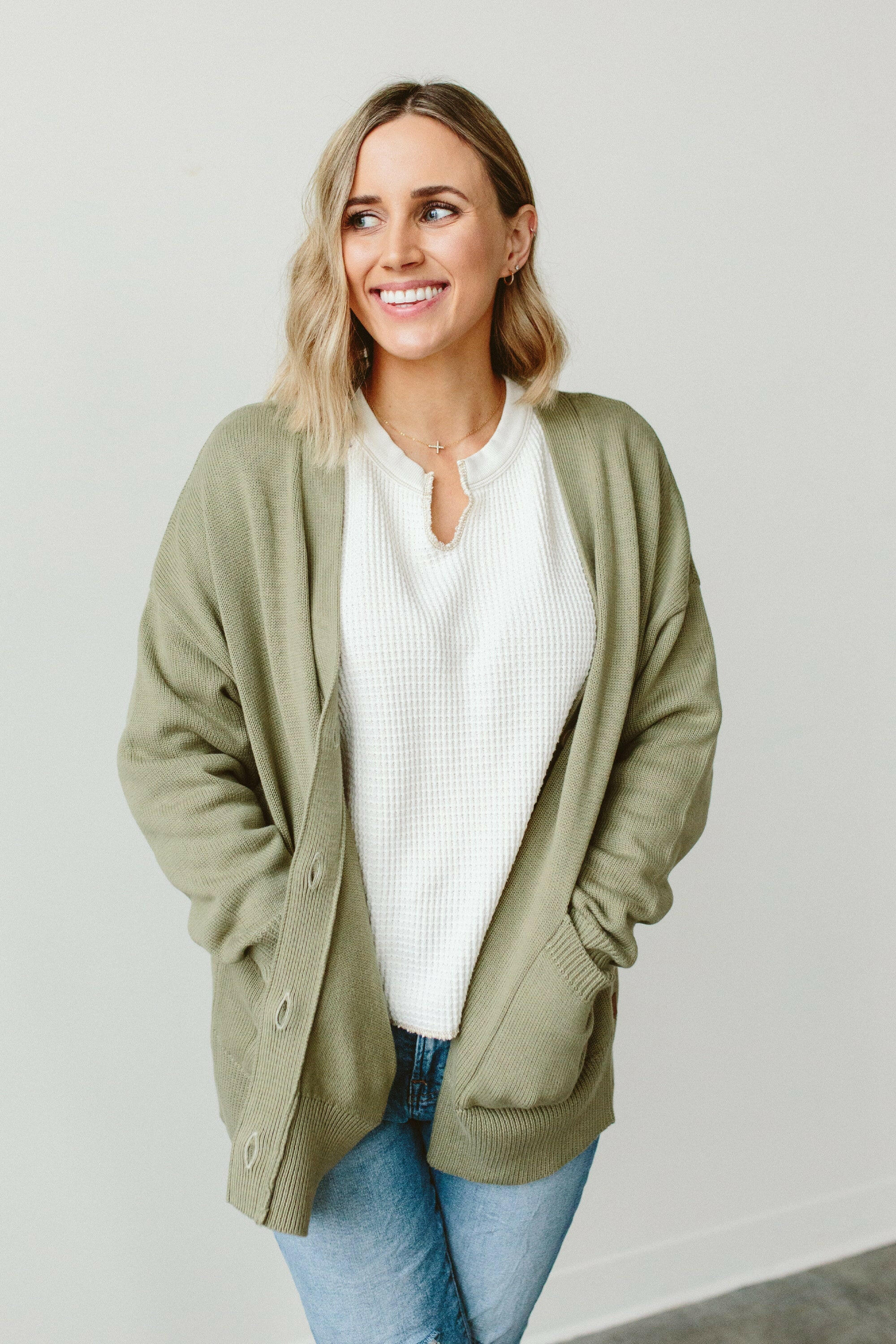 WOMENS KNIT BUTTON-UP SWEATER | ARTICHOKE womens apparel goumikids