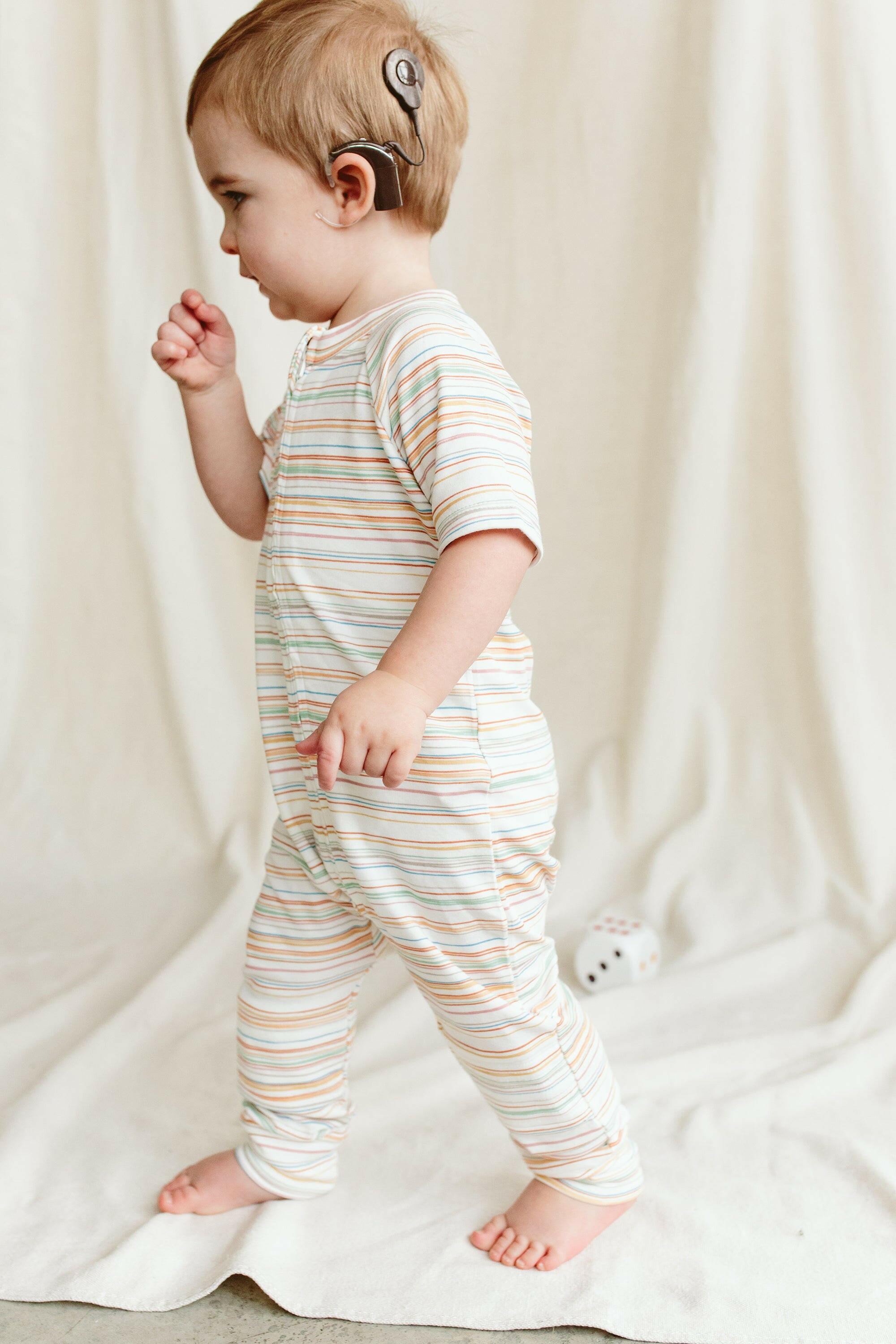 S/S ZIPPER ONEPIECE | BOARDWALK STRIPE footies goumikids
