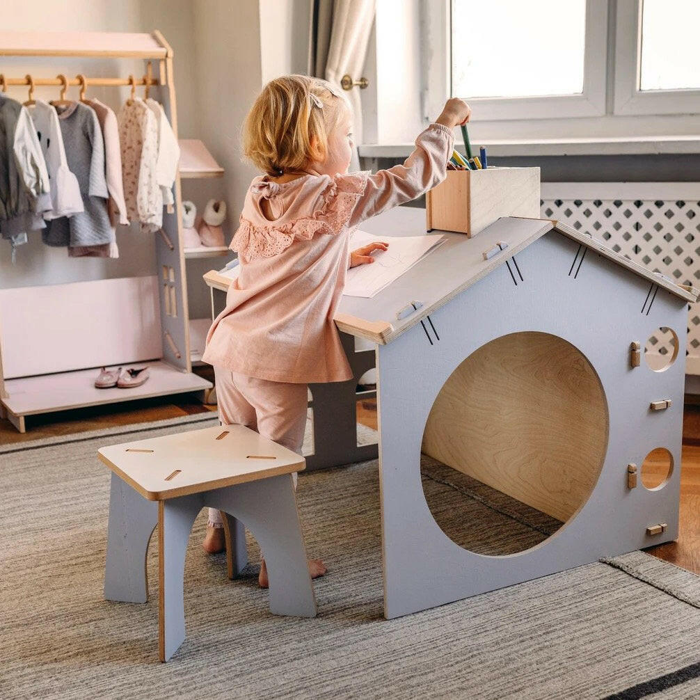 My Mini Desk House - 3 in 1 Playroom Furniture myminihome Grey/Wood