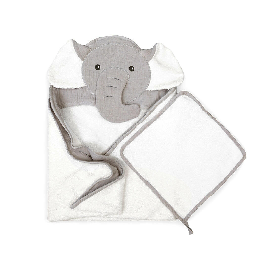 PETIT ELEPHANT TOWEL AND WASHCLOTH SET Hooded Bath Wraps MON AMI