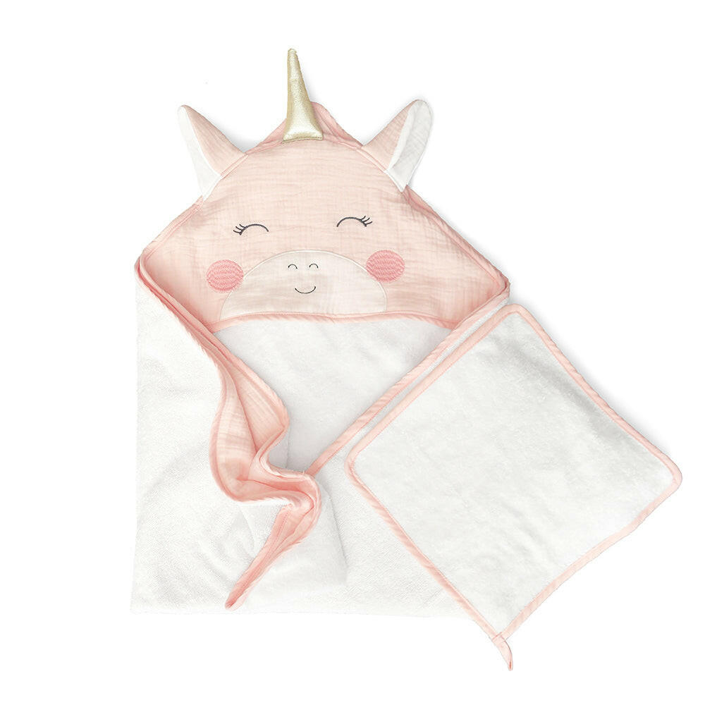 PETIT UNICORN TOWEL AND WASHCLOTH SET Hooded Bath Wraps MON AMI