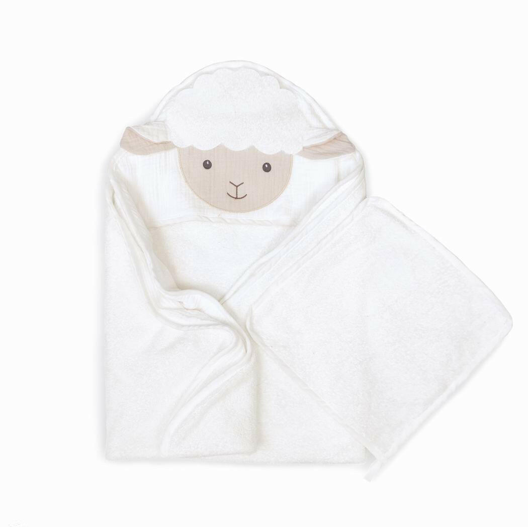 PETIT LAMB TOWEL AND WASHCLOTH SET Hooded Bath Wraps MON AMI
