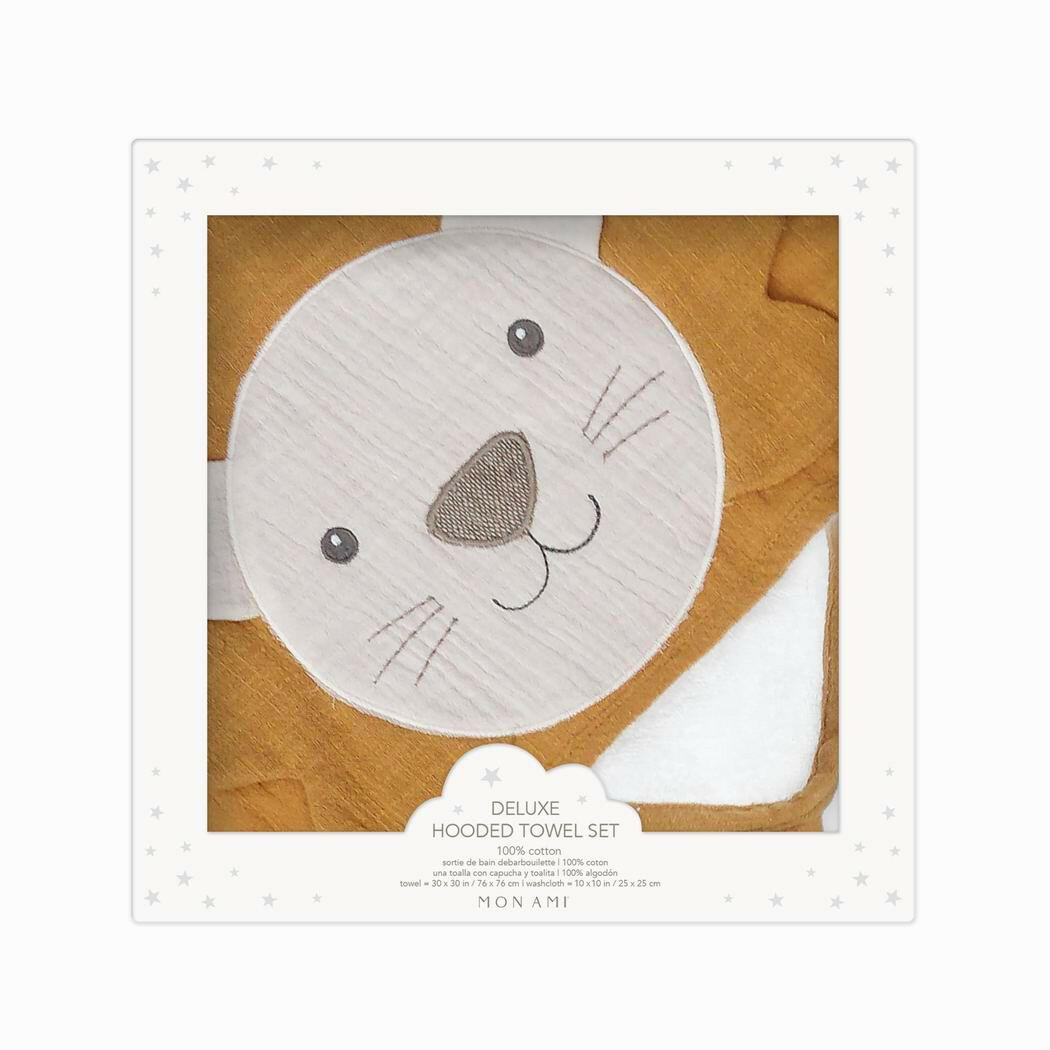 PETIT LION TOWEL AND WASHCLOTH SET Hooded Bath Wraps MON AMI