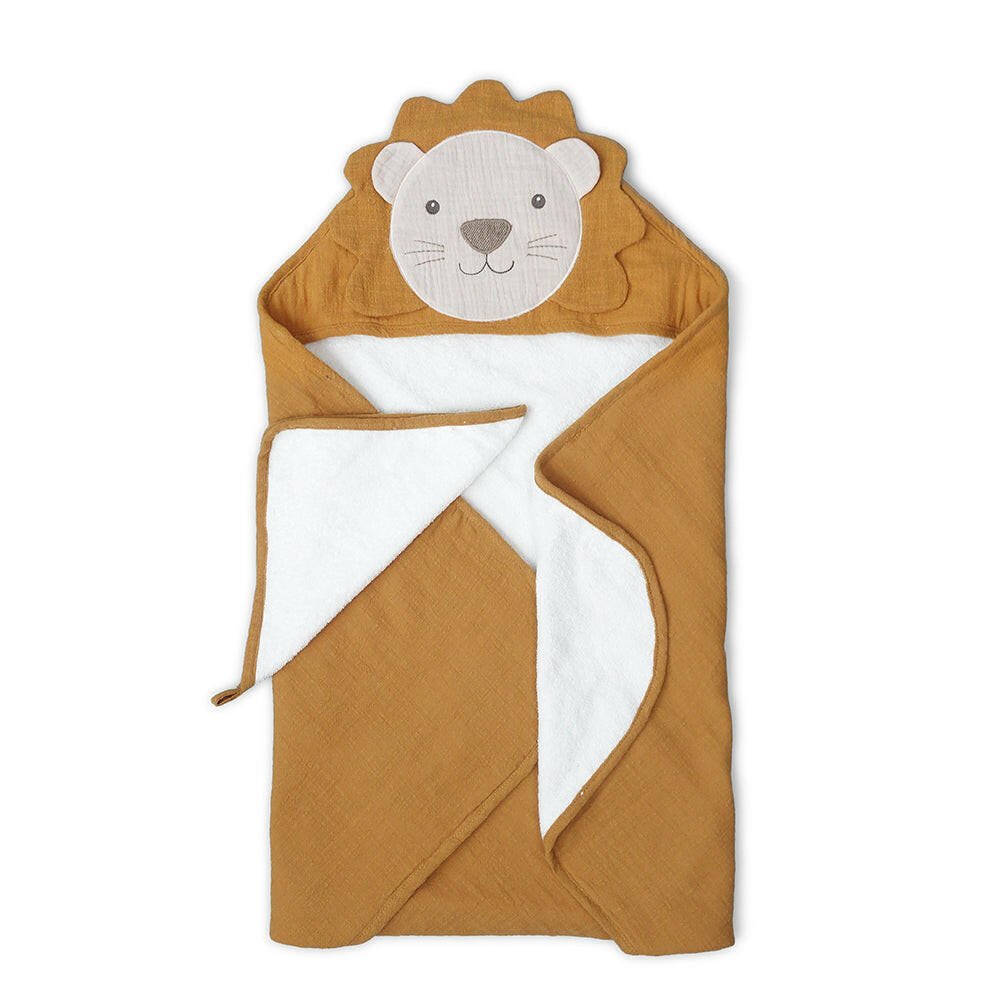 PETIT LION TOWEL AND WASHCLOTH SET Hooded Bath Wraps MON AMI