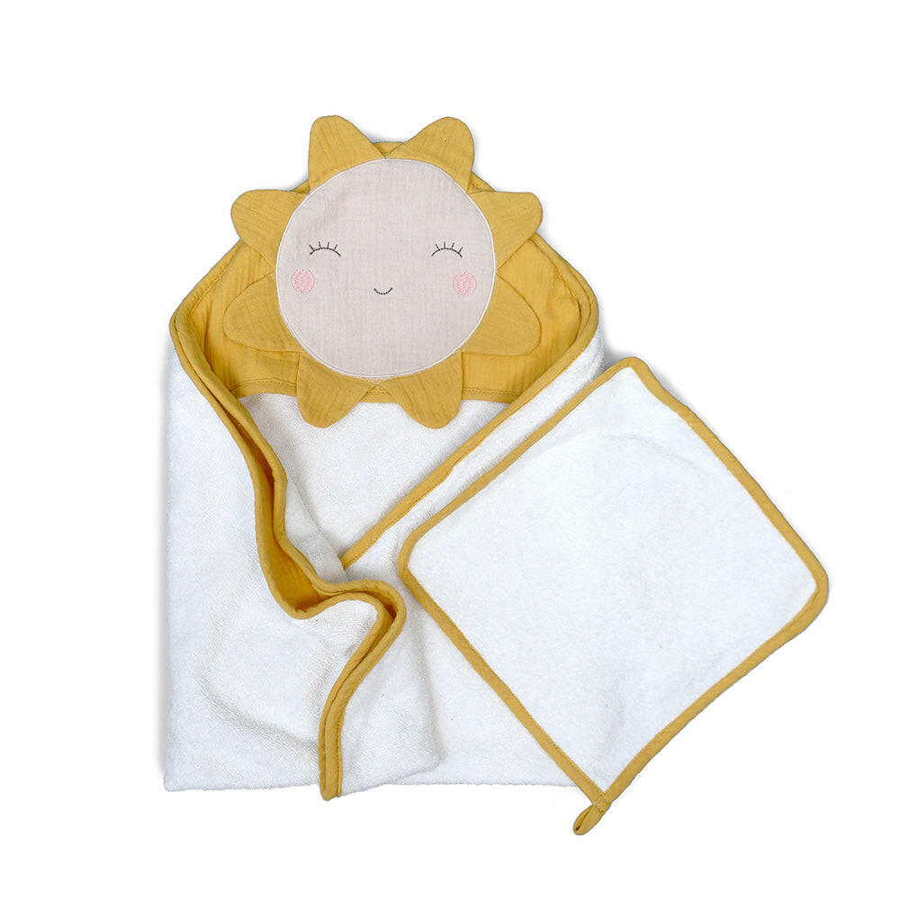 PETIT SUN TOWEL AND WASHCLOTH SET Hooded Bath Wraps MON AMI