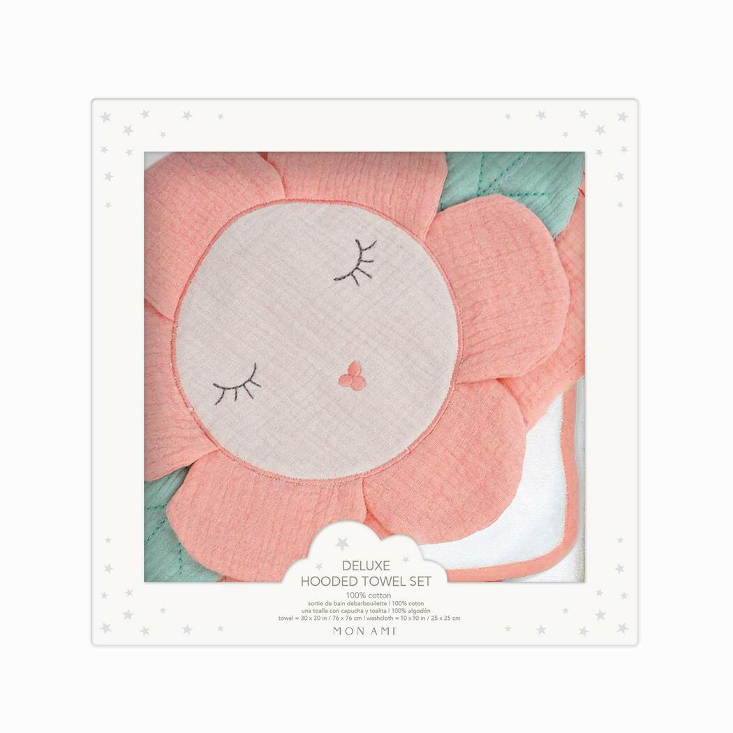 PETIT FLOWER TOWEL AND WASHCLOTH SET Hooded Bath Wraps MON AMI