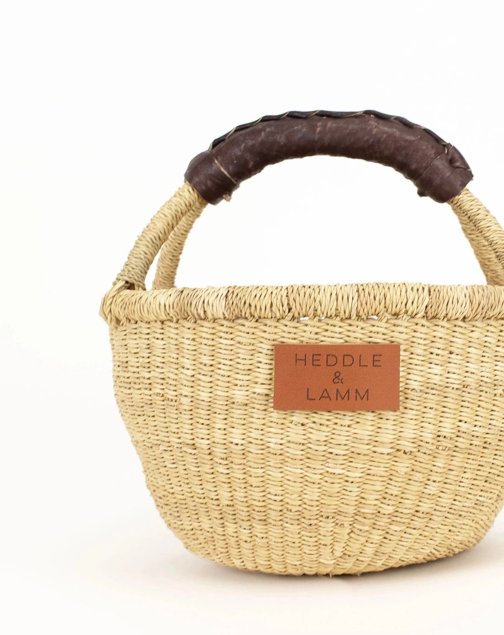 Kandiga Mini Bolga Basket - Dark Brown Leather Handle Baskets Heddle & Lamm
