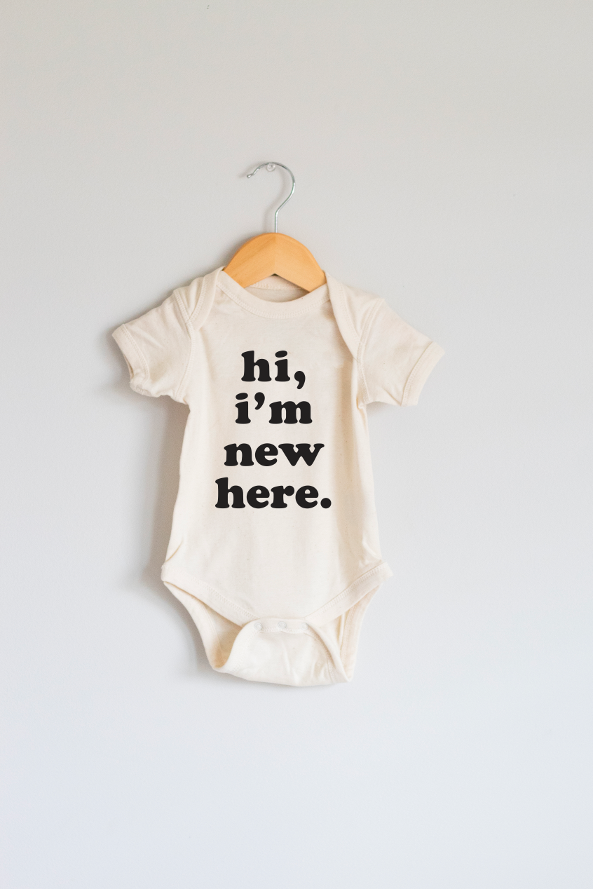 Hi, I'm New Here Organic Cotton Baby Bodysuit Baby Bodysuit Polished Prints 3mo (NB) Natural
