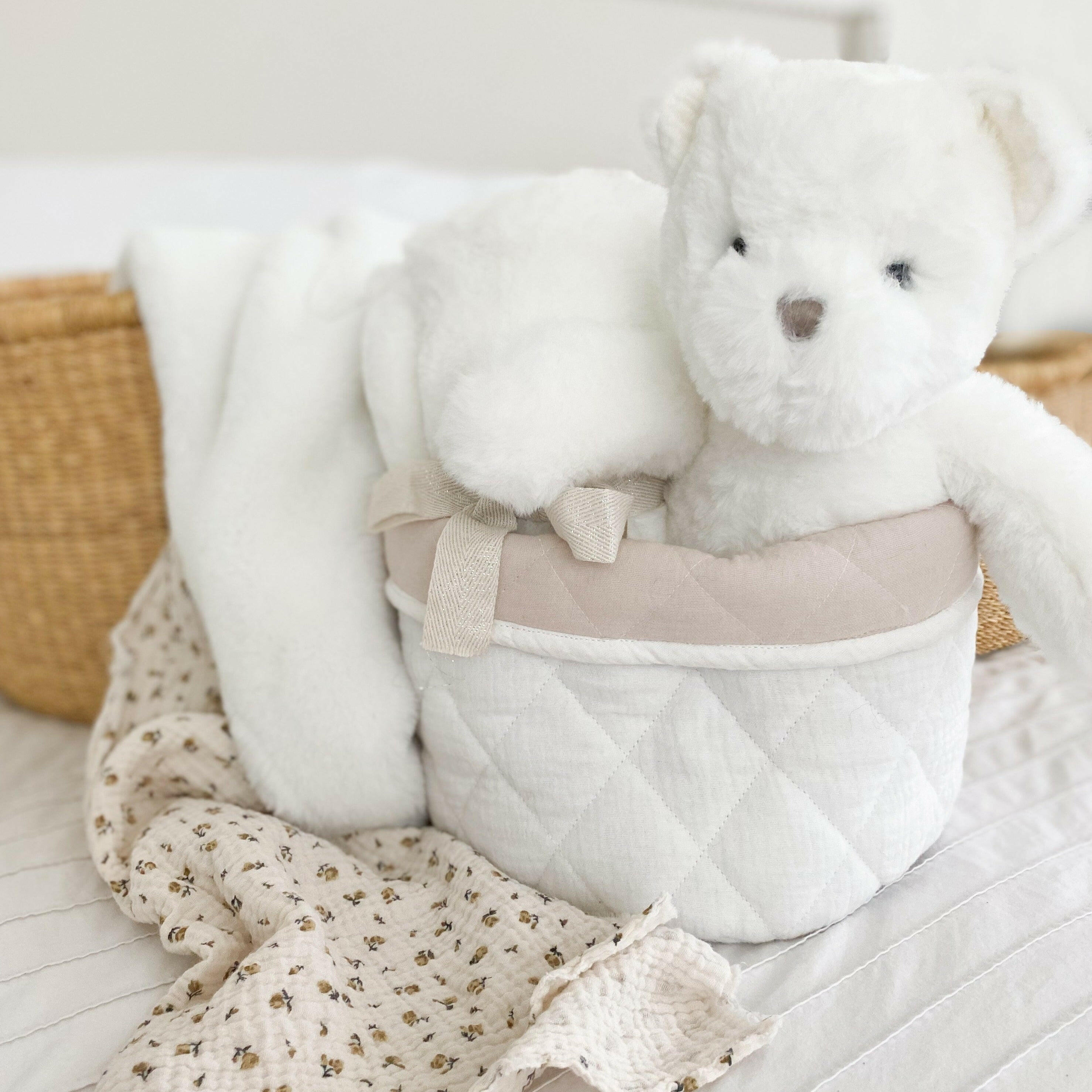 WHITE/OATMEAL QUILTED MUSLIN BIN SET OF 2 Storage Bin MON AMI