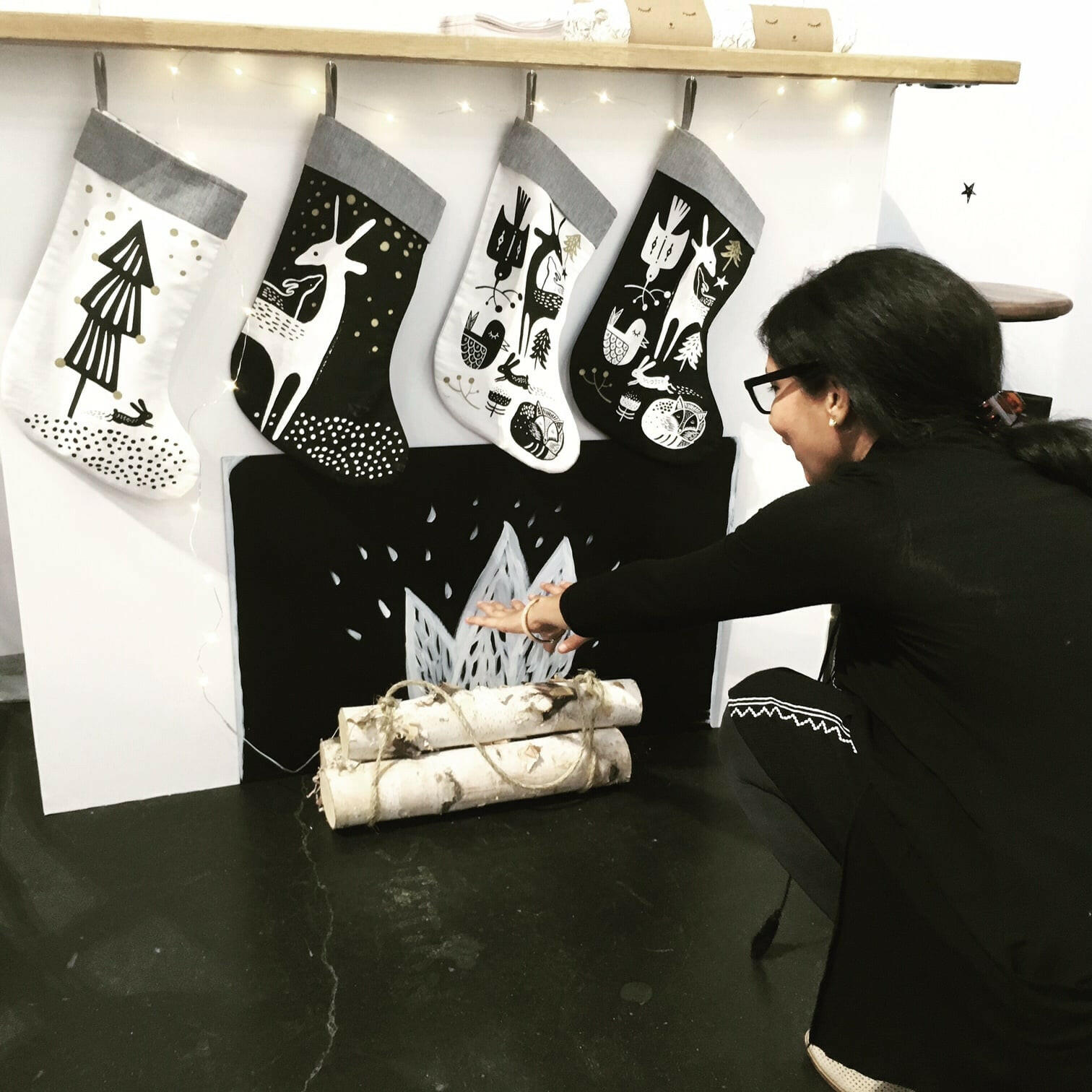 Winter Animals Stocking - Black on White Christmas Wee Gallery