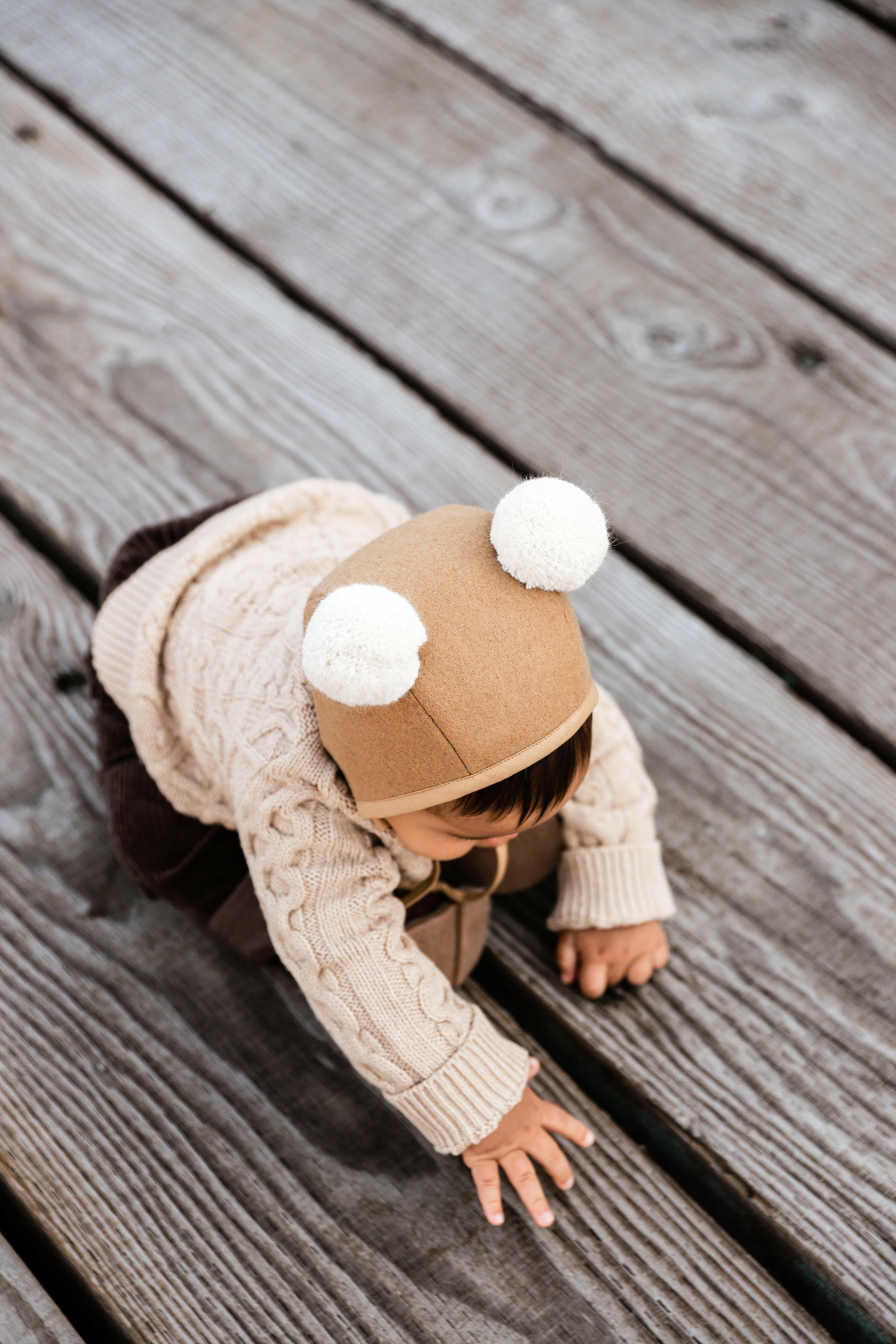 Camel Double Pom Bonnet Cotton-Lined Bonnets Briar Baby®