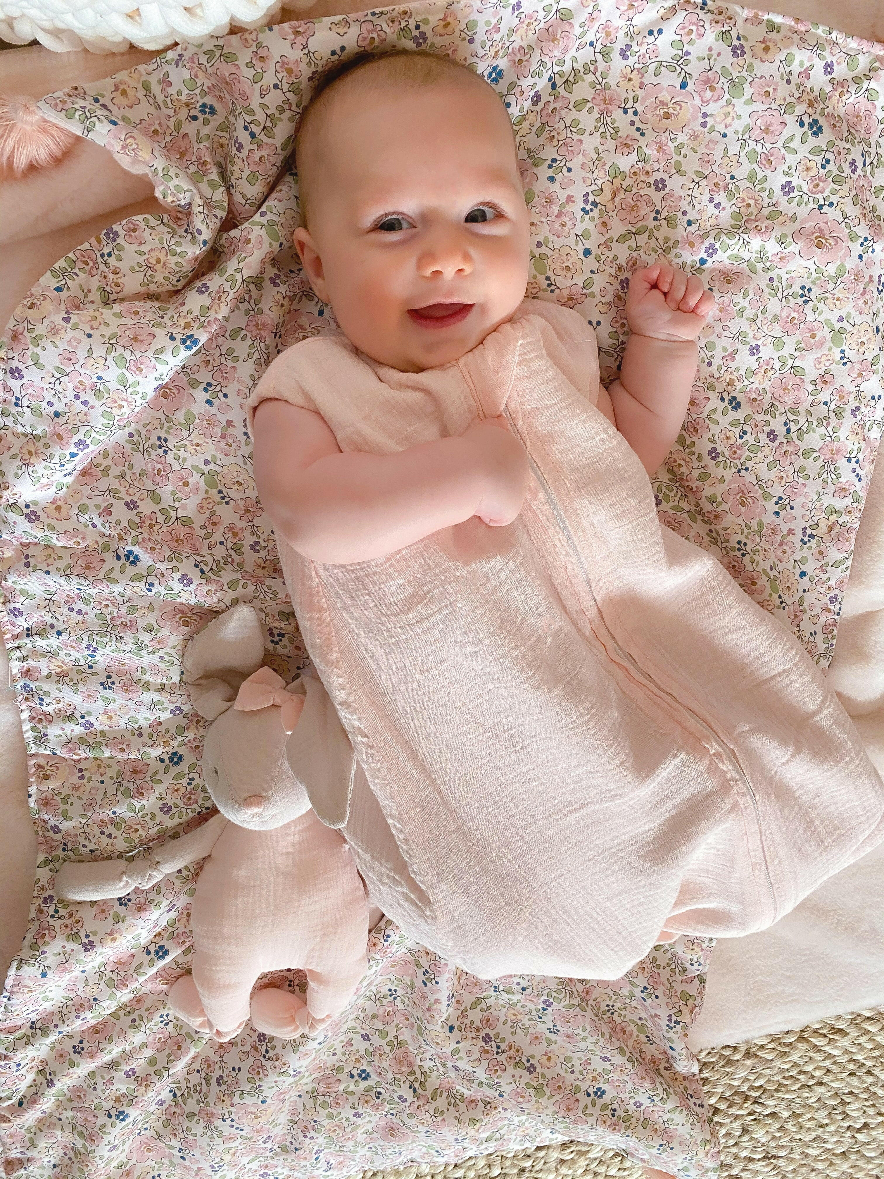 BLUSH PINK AND FLORAL DOUBLE SIDED MUSLIN PLAY MAT Play Mat MON AMI