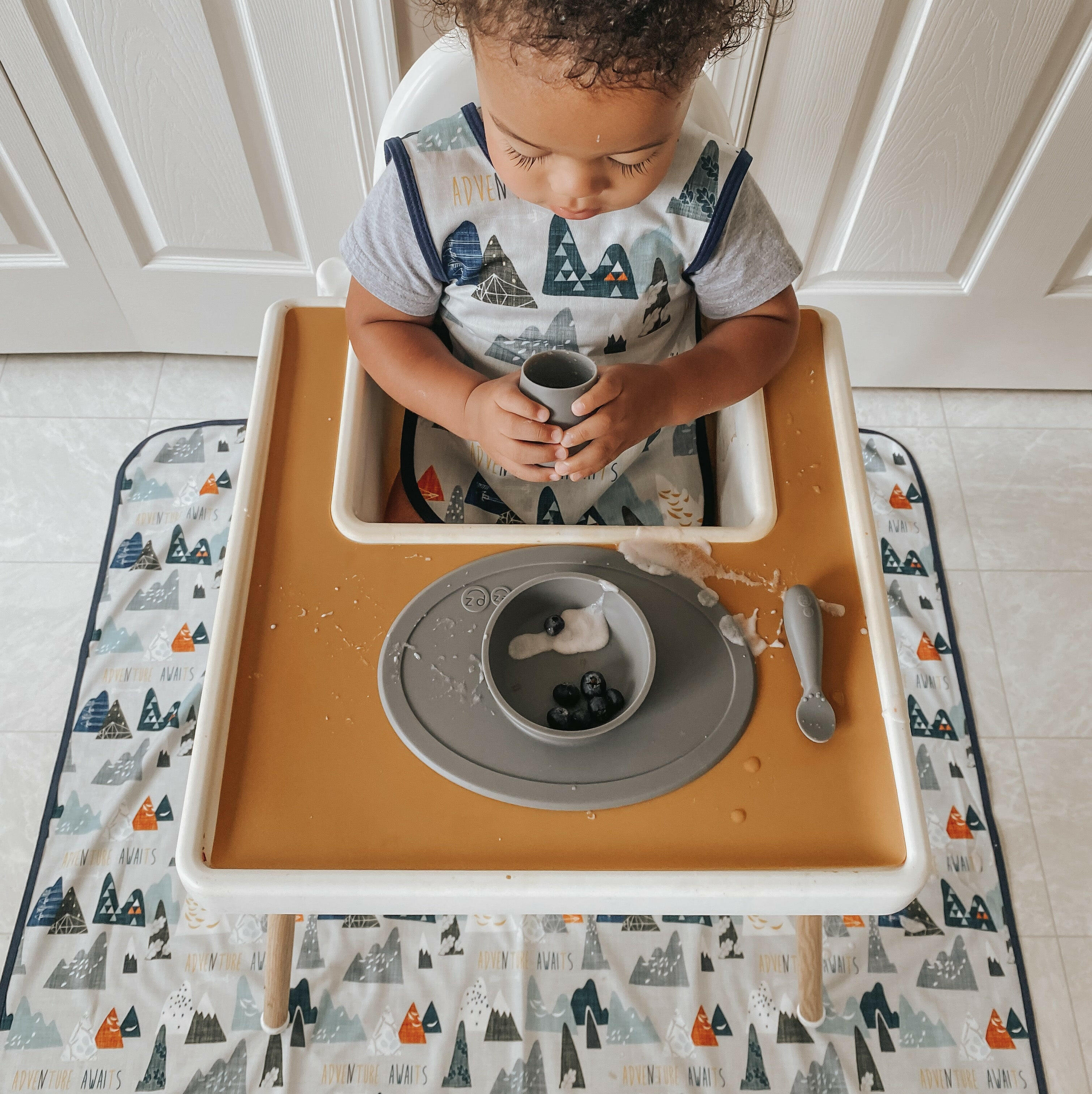 Adventure Awaits Splash Mat - A Waterproof Catch-All for Highchair Spills and More! BapronBaby