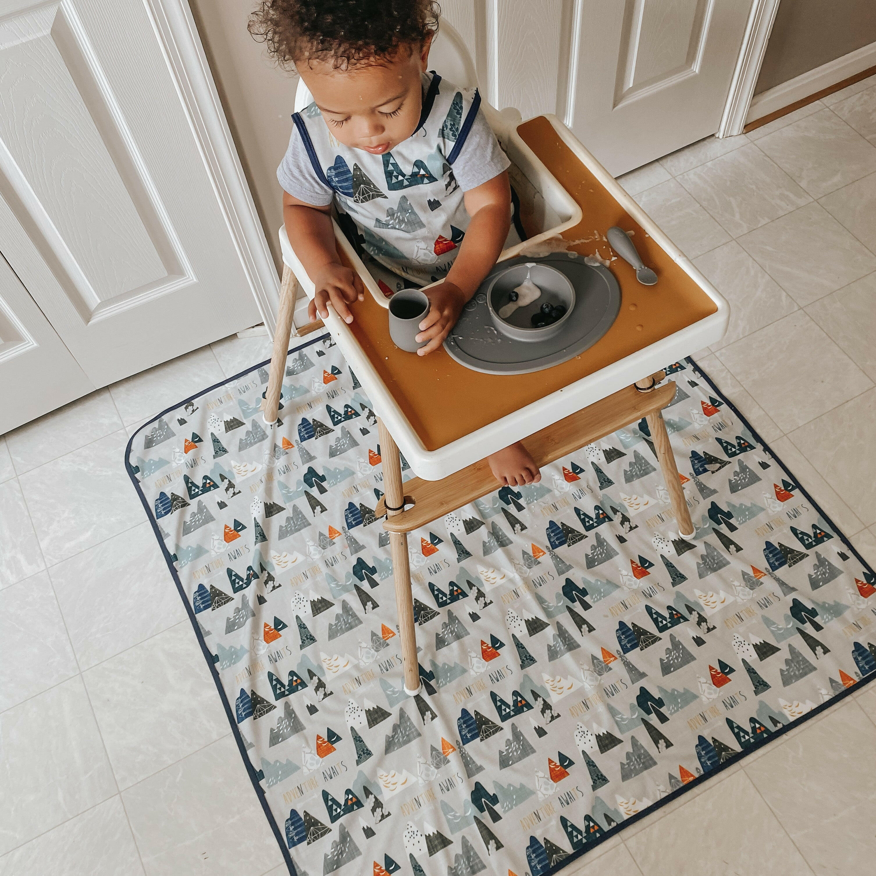 Adventure Awaits Splash Mat - A Waterproof Catch-All for Highchair Spills and More! BapronBaby