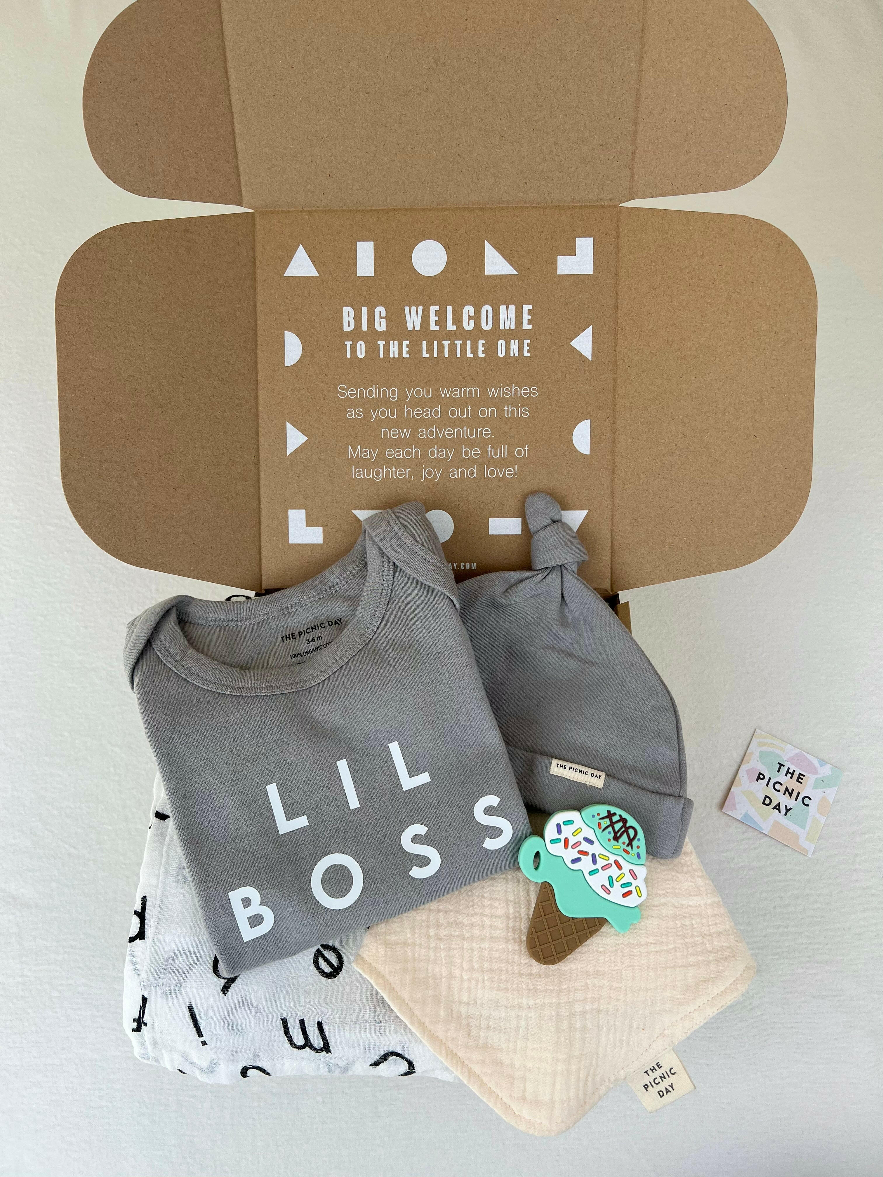 Lil Boss Organic Baby Gift Bundle Ash Gray Baby Gift Sets The picnic day